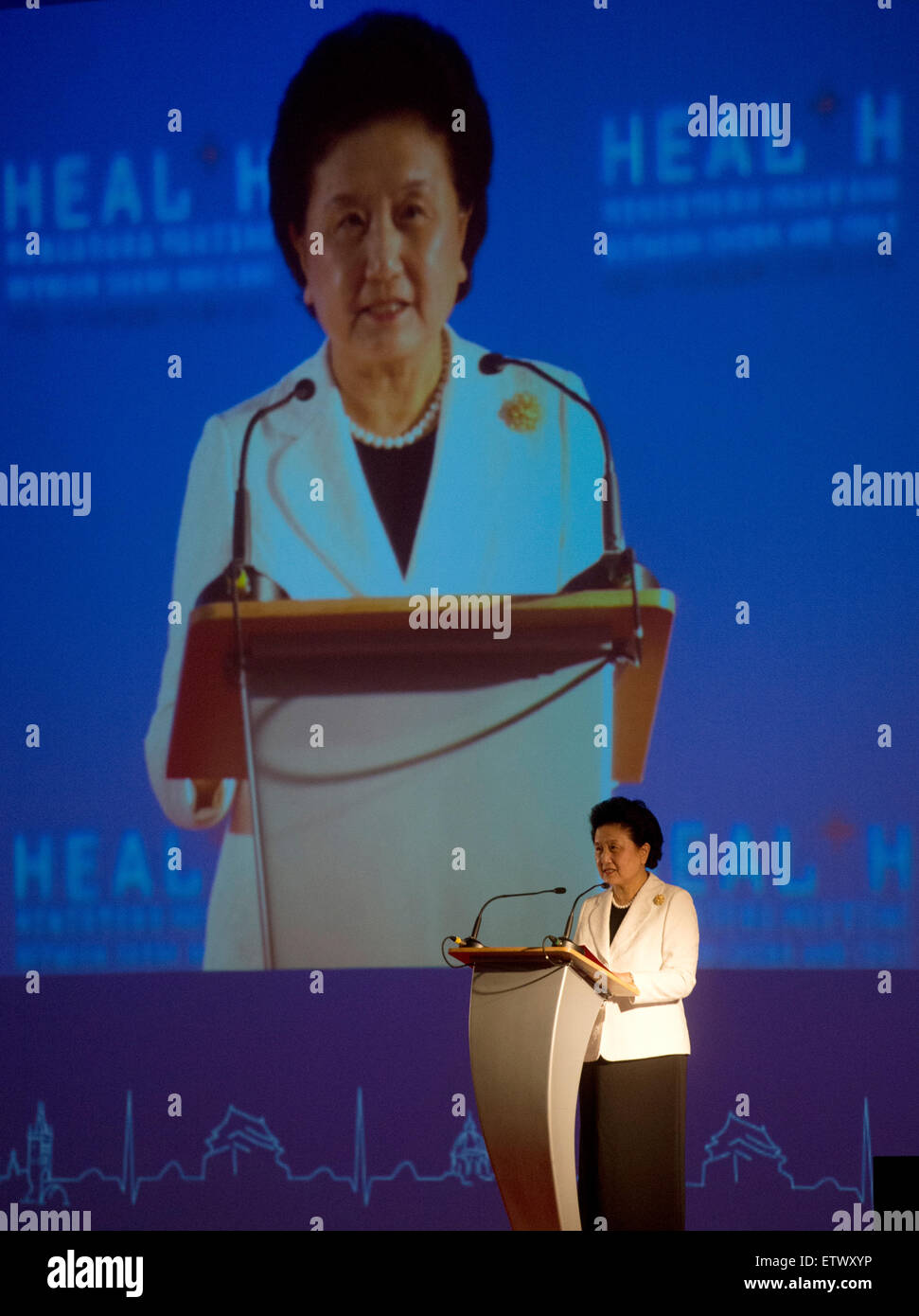 World Health Organisation (WHO) Kopf Margaret Chan bat Gesundheitsminister aus China und 16 zentralen und östlichen europäischen Ländern (MOEL), können an der China-MOEL im Gesundheitswesen-Gipfel in Prag, Tschechische Republik heute, am Montag, 15. Juni 2015, um Verschwendung von bis zu 30 Prozent der Kosten zu reduzieren auf diese Weise gespeichert werden. Bei der Eröffnung des Treffens fordert Chan die Minister ihre Gesundheitssysteme zu überprüfen. Sie sagte, sie garantieren kann, dies würde unnötige Ausgaben reduzieren und Geld sparen, die im Gesundheitswesen dringend benötigt wird. Den europäischen Ländern, die Teilnahme an der China-MOEL-hea Stockfoto