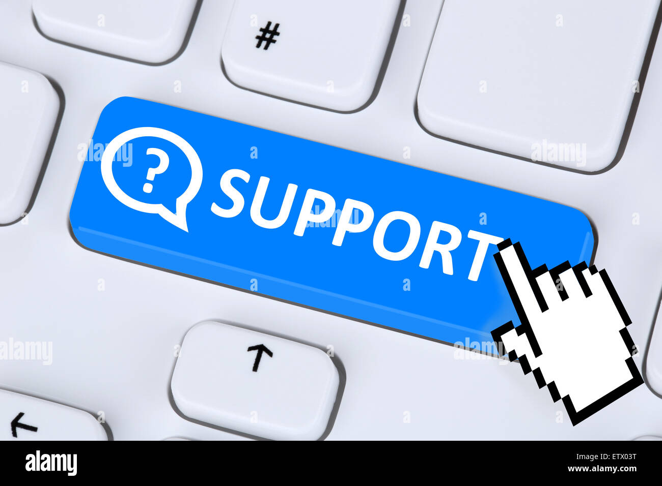 Unterstützung Online-Hilfe Kontakt Kunden-Service-Telefon über das Internet auf Computer-Tastatur Stockfoto