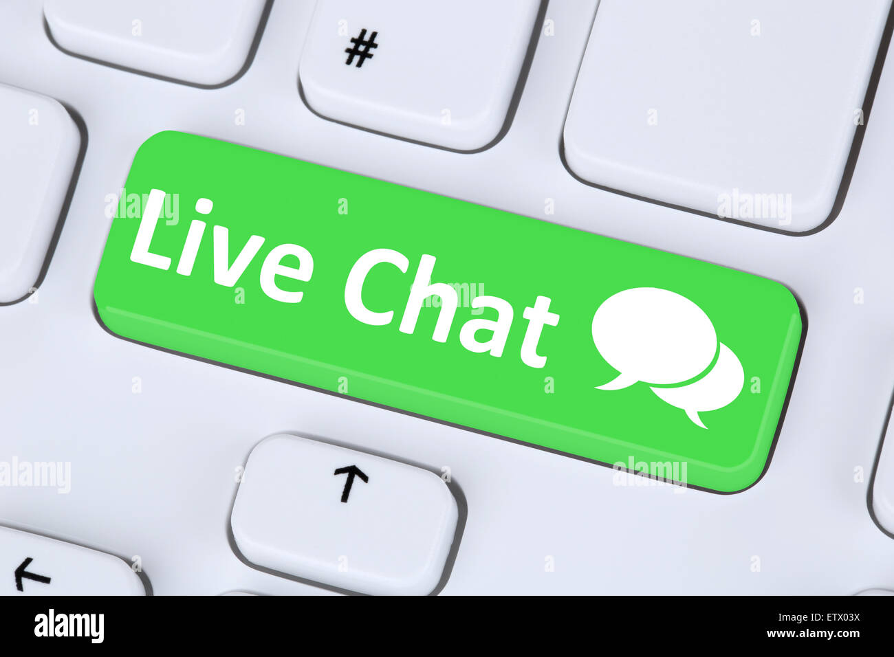 Live Chat Kontakt Kommunikation Symbol Serviceinformationen auf Computer-Tastatur Stockfoto