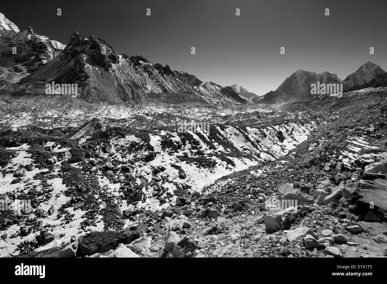 Der Khumbu-Gletscher, Everest base camp Trek, UNESCO-Weltkulturerbe, Sagarmatha Nationalpark, Solu Khumbu Bezirk Khumbu Stockfoto