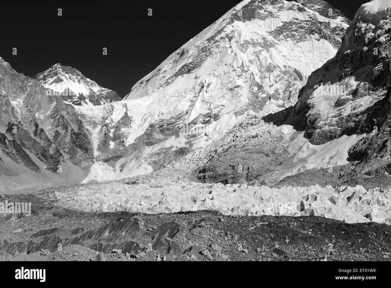 Der Khumbu-Gletscher, Everest base camp Trek, UNESCO-Weltkulturerbe, Sagarmatha Nationalpark, Solu Khumbu Bezirk Khumbu Stockfoto