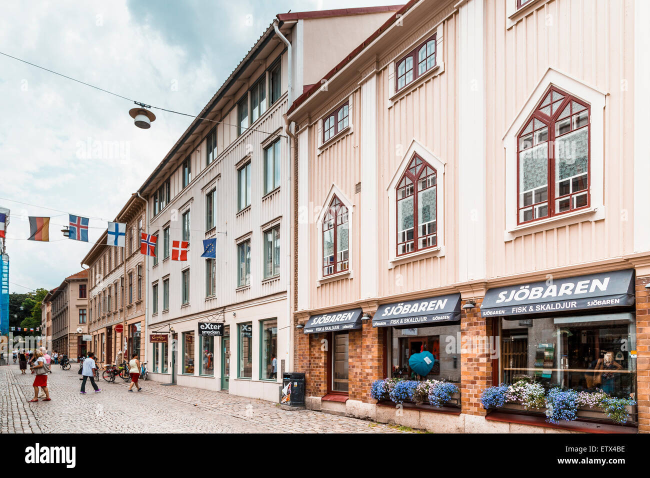 Straßenszene, Haga Nygata, Göteborg, Schweden Stockfoto