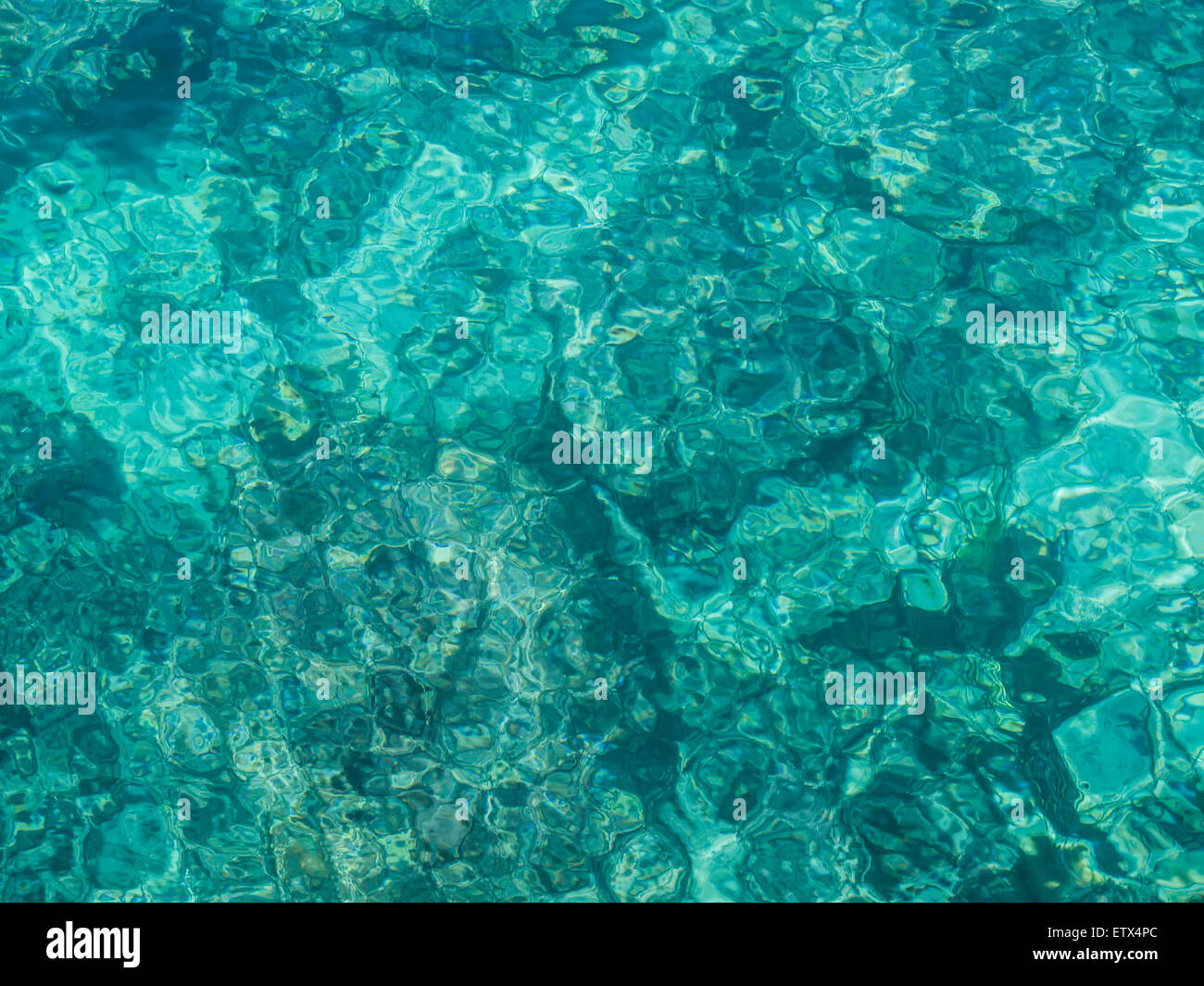 Abstraktes Bild von klaren, türkisfarbenen Meerwasser, füllen das Bild. Stockfoto