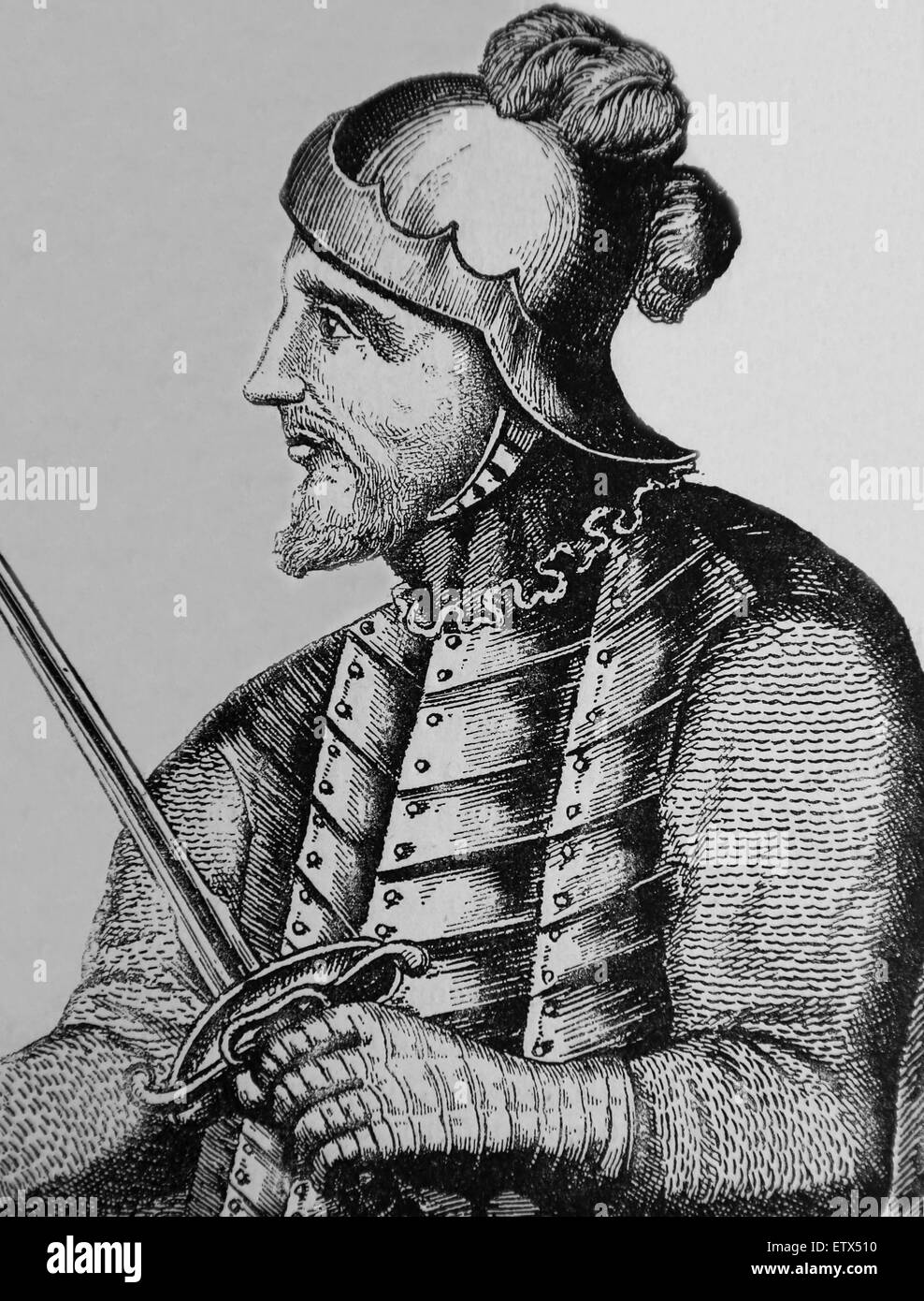 Vasco Nunez de Balboa (1475-1519). Gouverneur, spanische Entdecker und Eroberer. Neue Welt. Gravur. Stockfoto