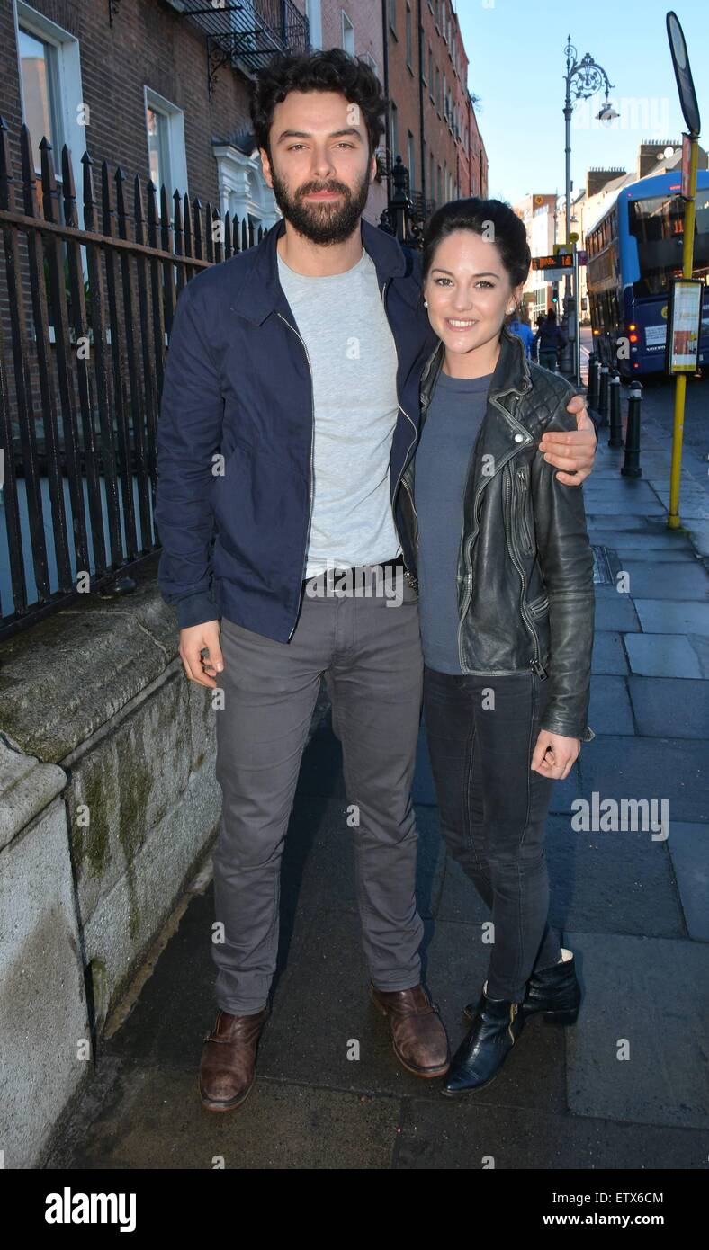 Poldark Sterne Aidan Turner & Verlobte Sarah Greene besuchen eine Podiumsdiskussion zum Thema Schauspiel an der Lehrer-Club an der Parnell Street im Rahmen des Jameson Dublin International Film Festival neben anderen irischen Schauspieler Robert Sheehan, Dublin, Irland - 24.03.15.  Mit: Aidan Turner, Sarah Greene wo: Dublin, Irland bei: 24. März 2015 Stockfoto