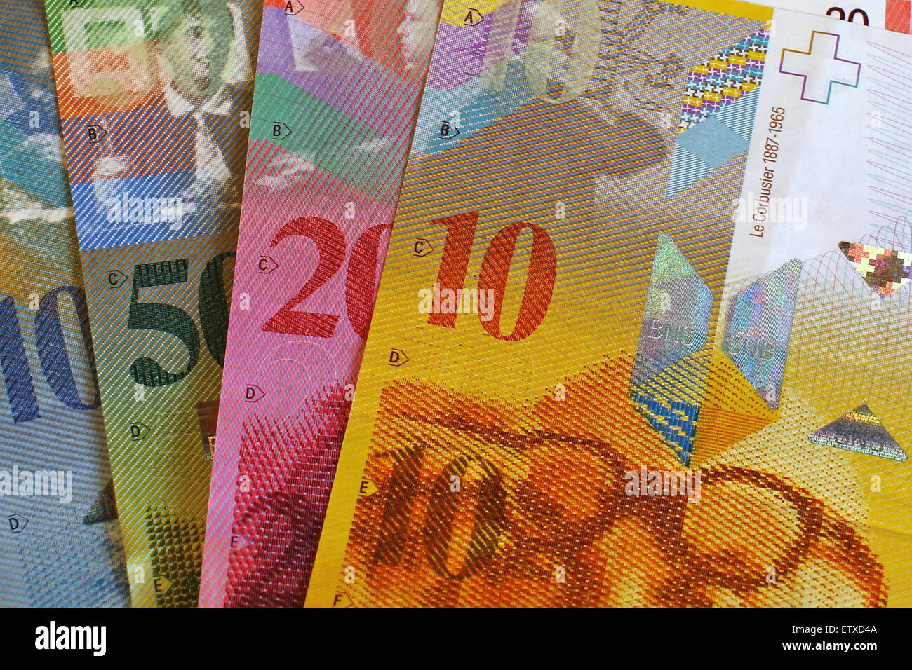 Geldschein als Geld-Schweizer Franken-Hintergrund Stockfoto