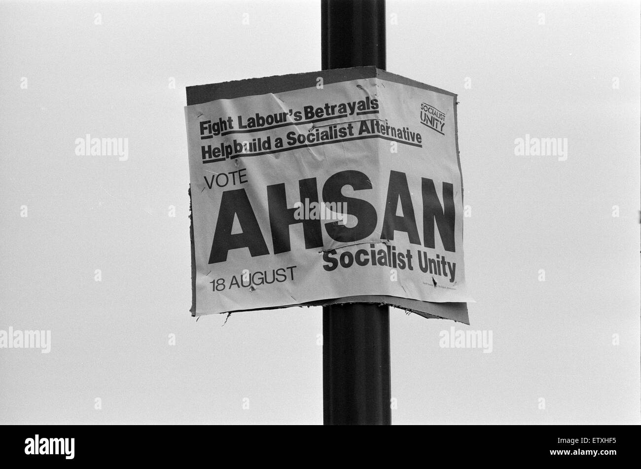 Ladywood, Birmingham, 15. August 1977. SED, Raghib Ahsan, Wahlplakat vor Ladywood Nachwahl am 18. August 1977 statt. Stockfoto