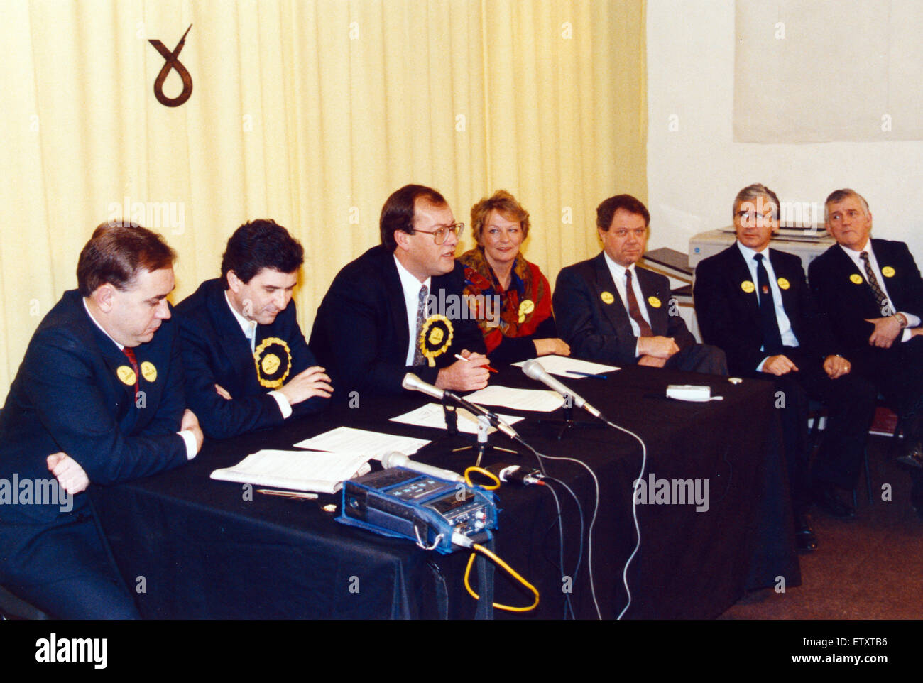 Scottish National Party, News Presse Konferenz, 10. Dezember 1990. Alex Salmond (ganz links) Stockfoto