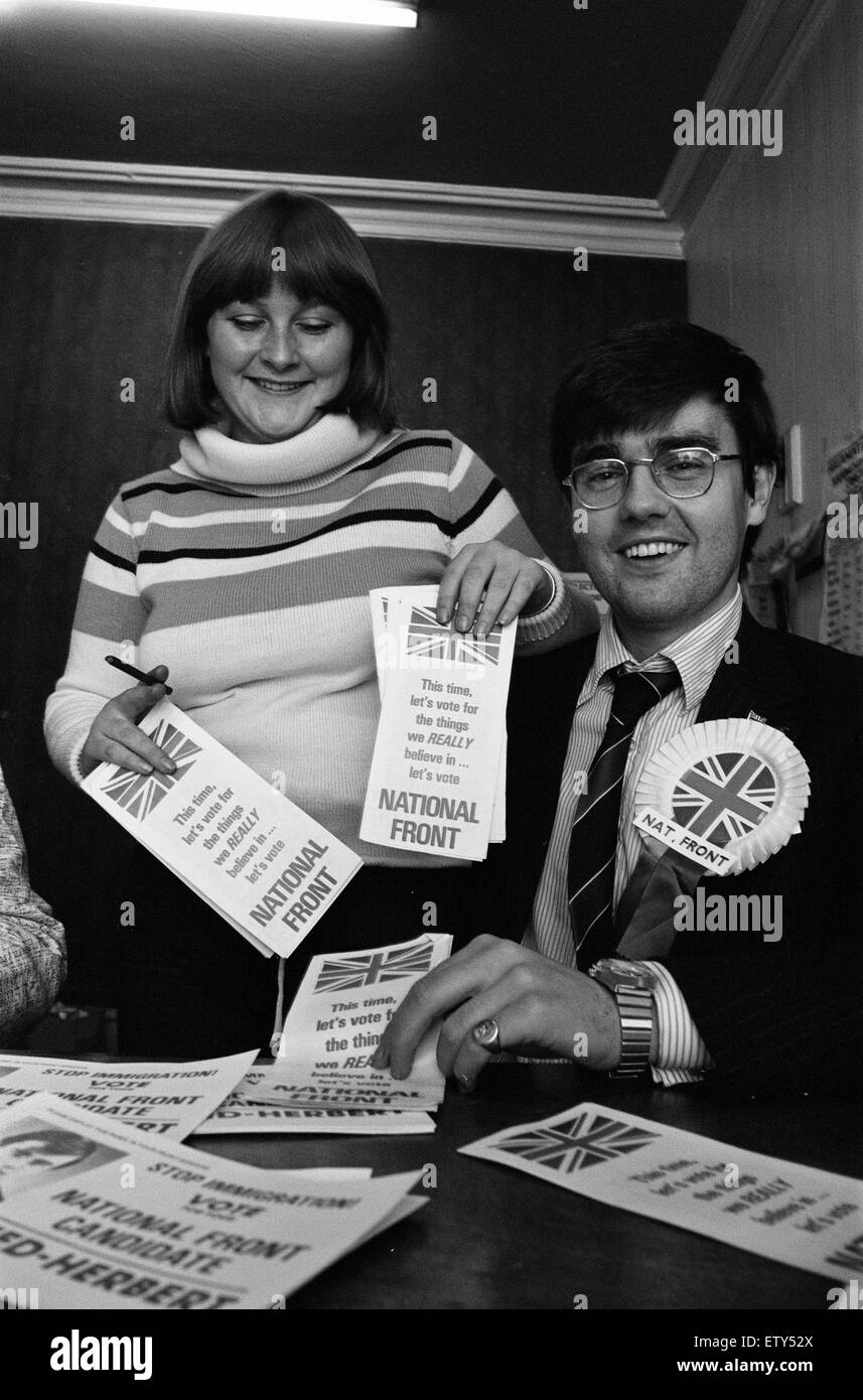 Nationale Front Kandidat Anthony Reed Herbert, Ladywood, Birmingham, Nachwahl am 18. August 1977 Teil Sitz abgebildet. Stockfoto