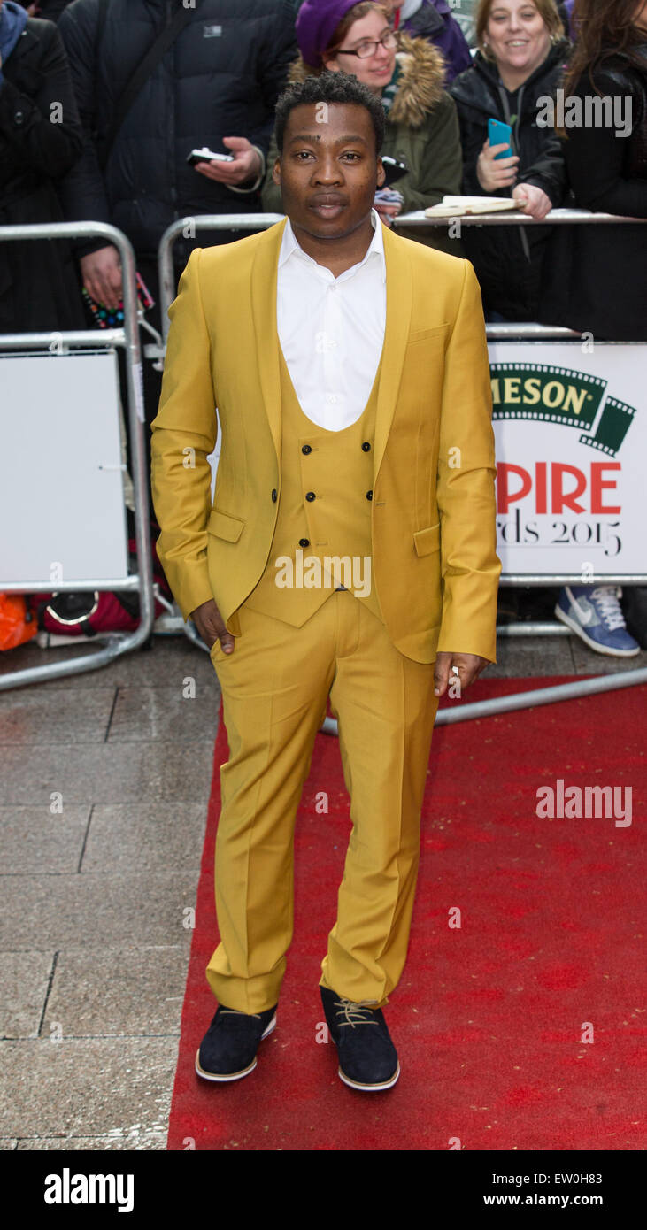 Die 20. Jameson Empire Awards 2015 im Grosvenor House, Park Lane - Ankünfte mit statt: Fisayo Akinade wo: London, Vereinigtes Königreich bei: 29. März 2015 Stockfoto