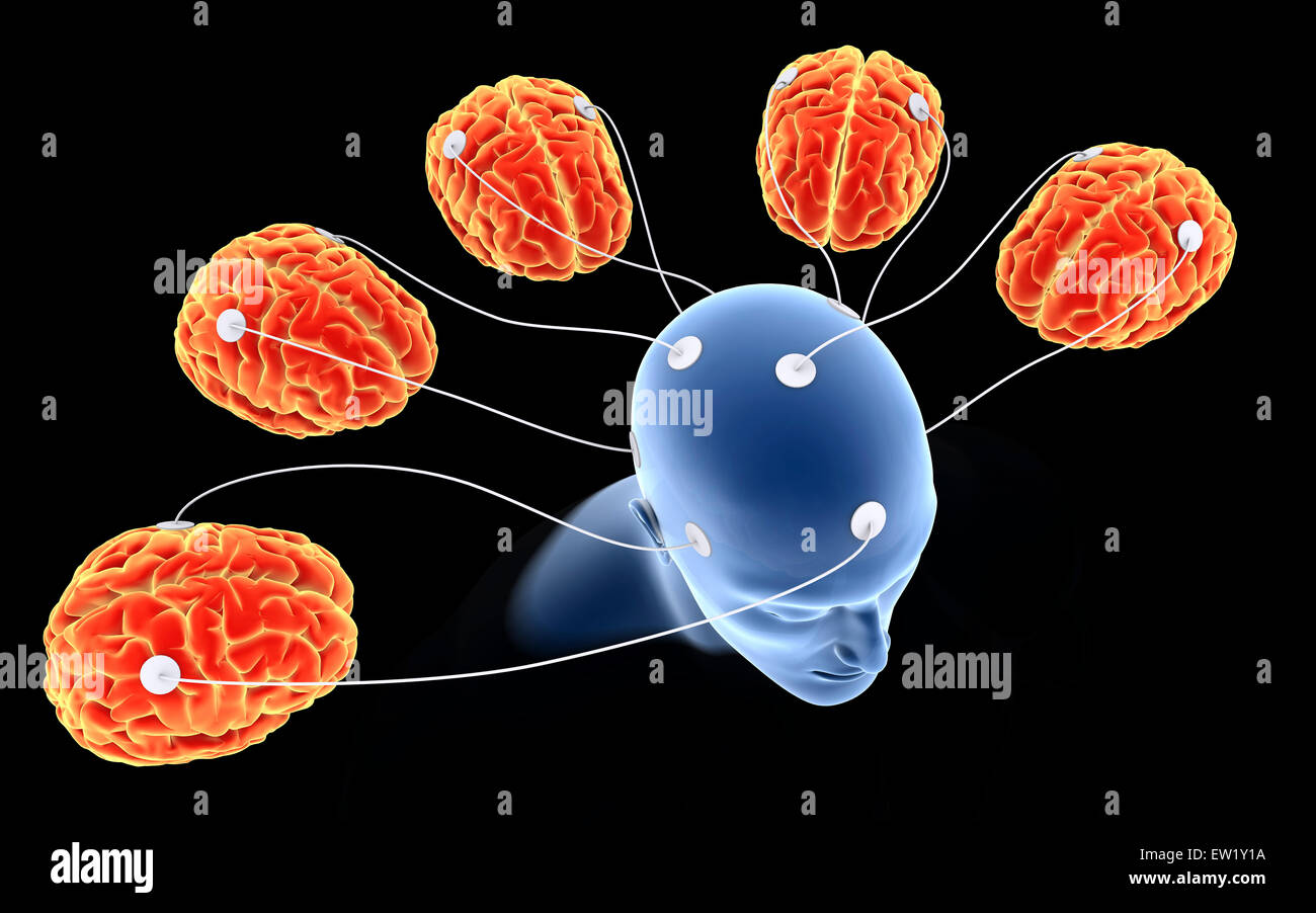 Konzeptbild von Multi-Gehirn-Verarbeitung. Stockfoto