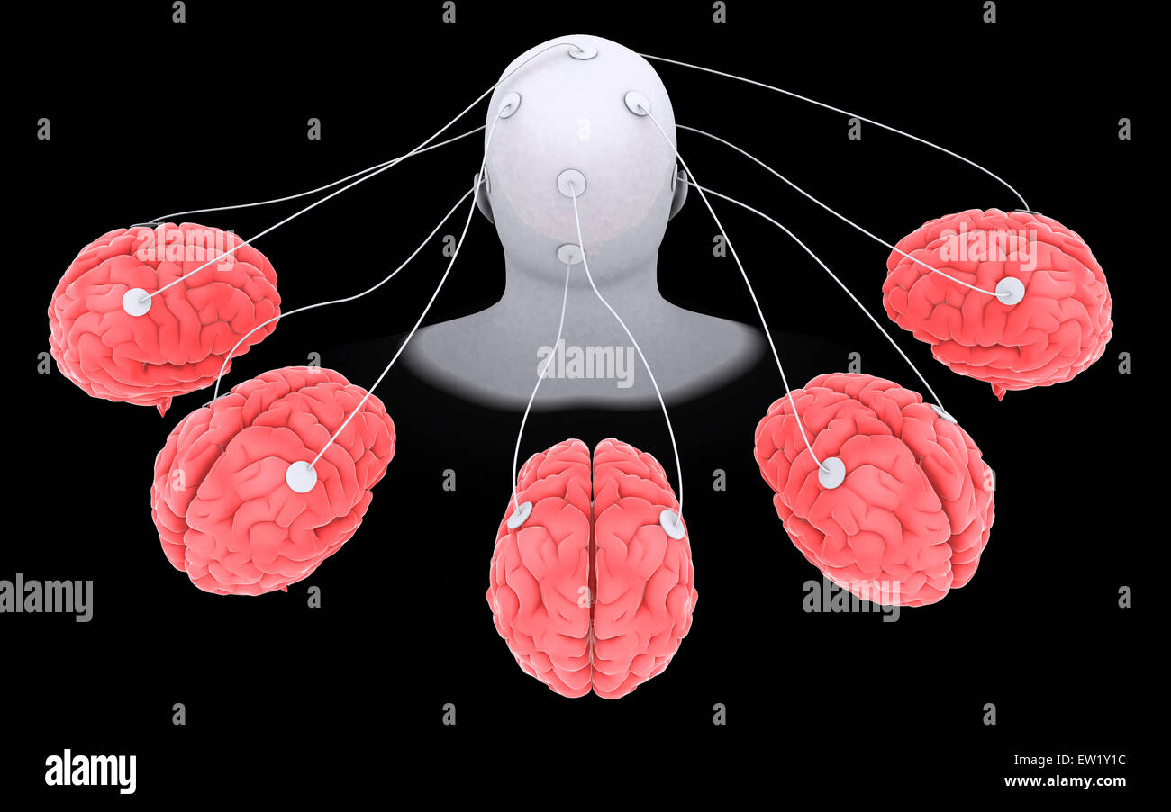 Konzeptbild von Multi-Gehirn-Verarbeitung. Stockfoto