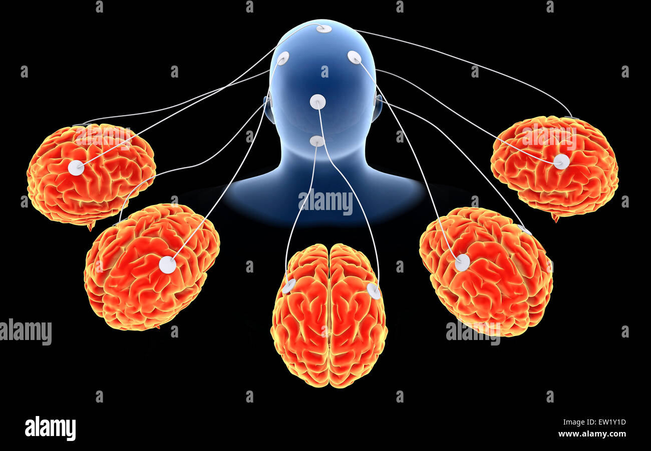 Konzeptbild von Multi-Gehirn-Verarbeitung. Stockfoto