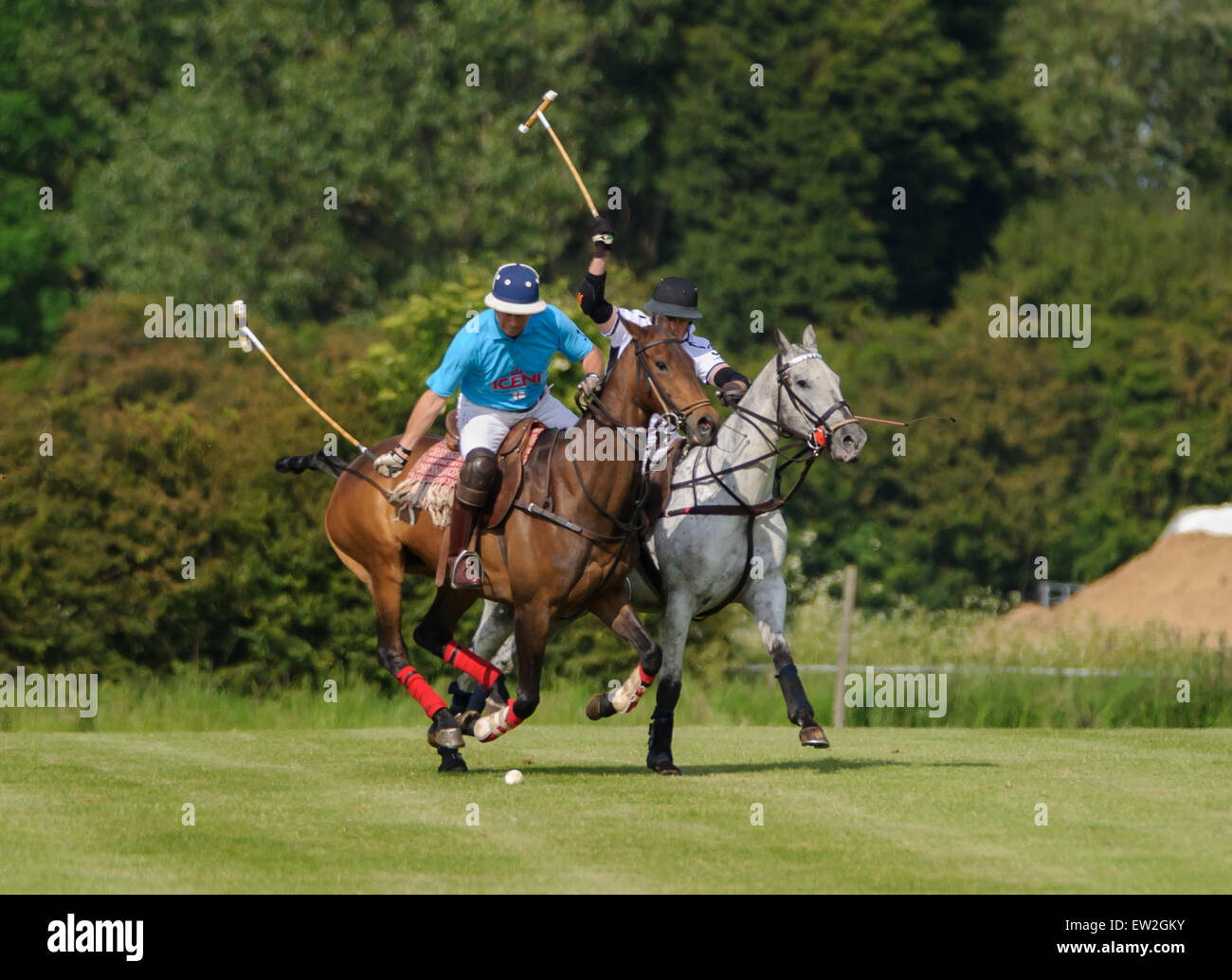 Rutland Polo Club, Oakham, 16. Juni 2015. Rathbeags vs. Print On Demand während der ligaspiele Für die Assam Cup. Stockfoto