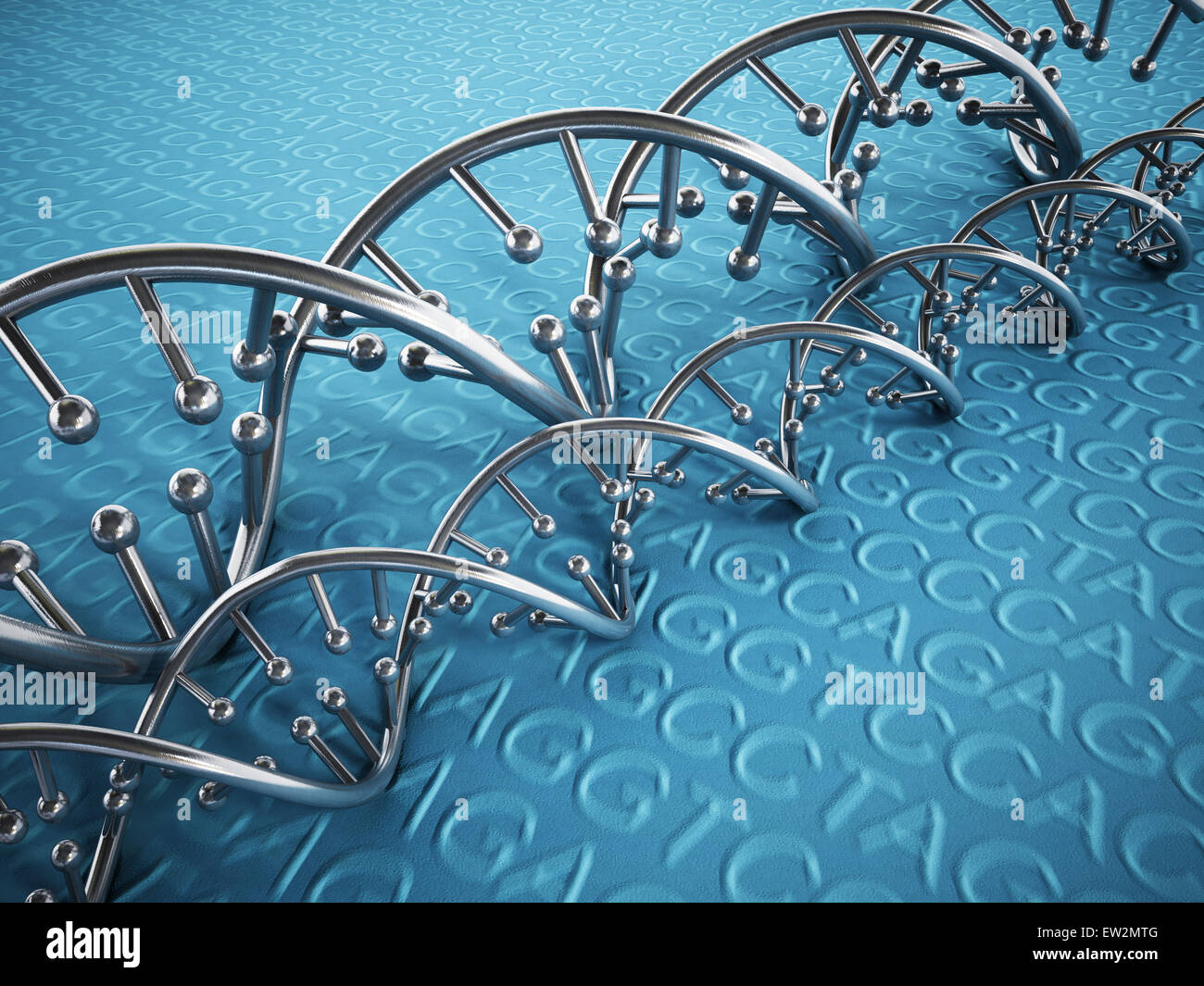 DNA-Stränge Hintergrund mit blauen Farbtönen. Stockfoto