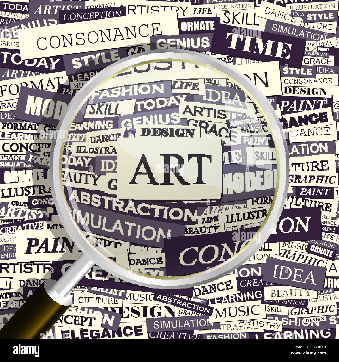 KUNST. Konzept verwandte Wörter in Tag-Cloud. Konzeptionelle Info-Text Grafik. Wort-Collage. Stock Vektor
