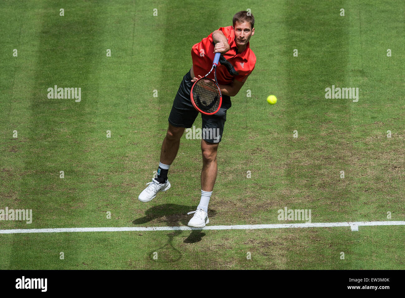 Halle, Deutschland. 17. Juni 2015. Florian Mayer von Deutschland in Aktion während der Runde der 16 Spiel gegen Johnson der USA bei der ATP-Tennisturnier in Halle, Deutschland, 17. Juni 2015. Bildnachweis: Dpa picture Alliance/Alamy Live News Stockfoto