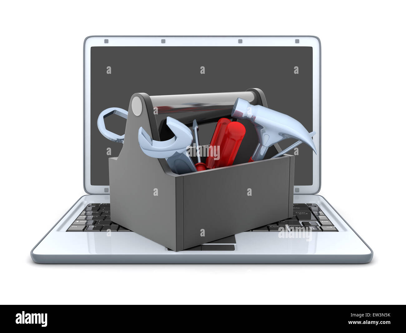 Laptop und Reparatur Symbol (durchgeführt in 3d) Stockfoto