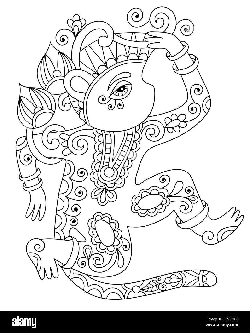 Zeichnung der ethnischen Affe im ukrainischen Dekorationsstil Strichzeichnungen Stock Vektor