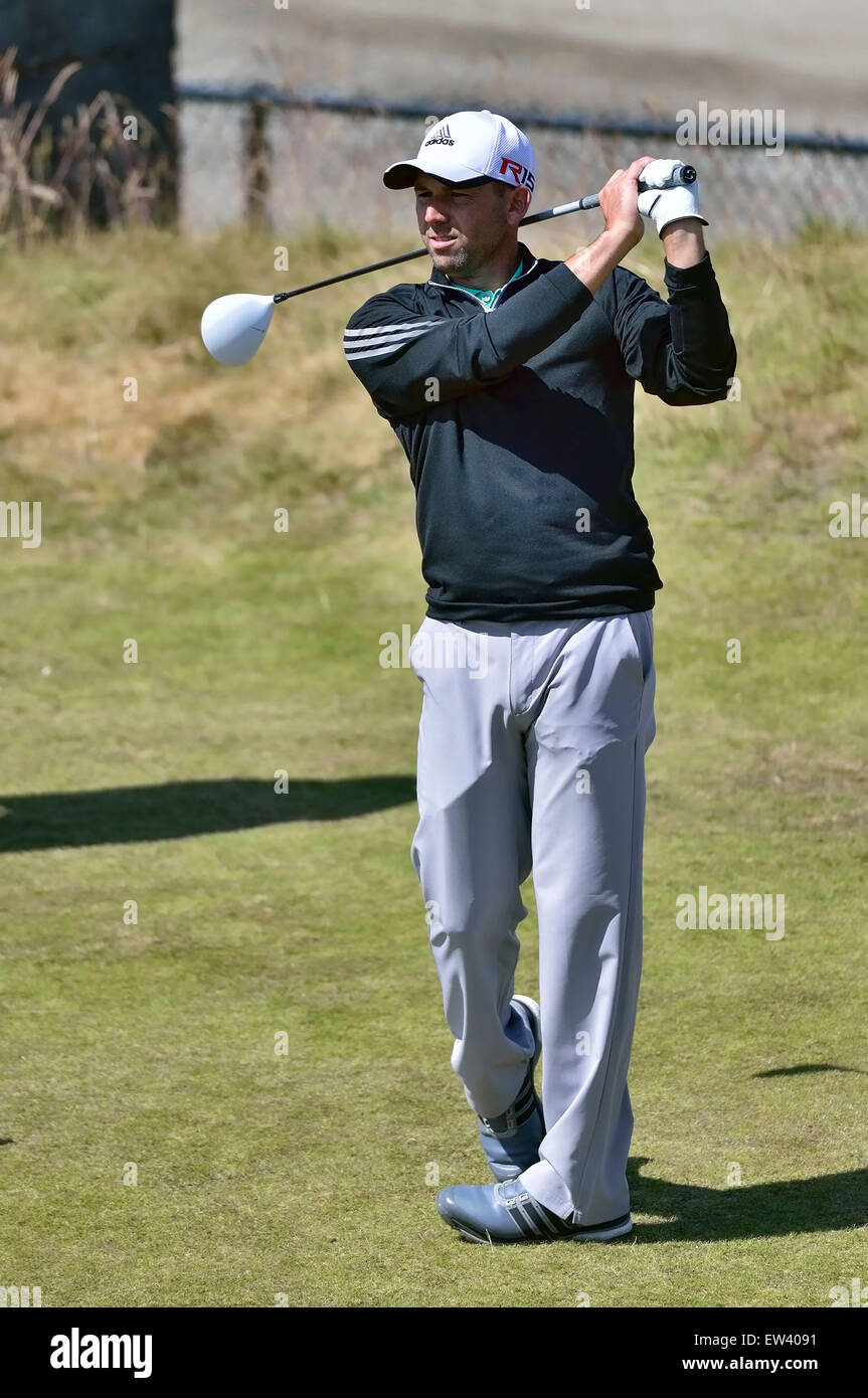 16. Juni 2015.Surgio Garcia am 18. Abschlag während einer Dienstag Praxis Runde bei den US Open in Kammern BAY, Ort, Washington University. George Holland/Cal-Sport-Medien. Stockfoto