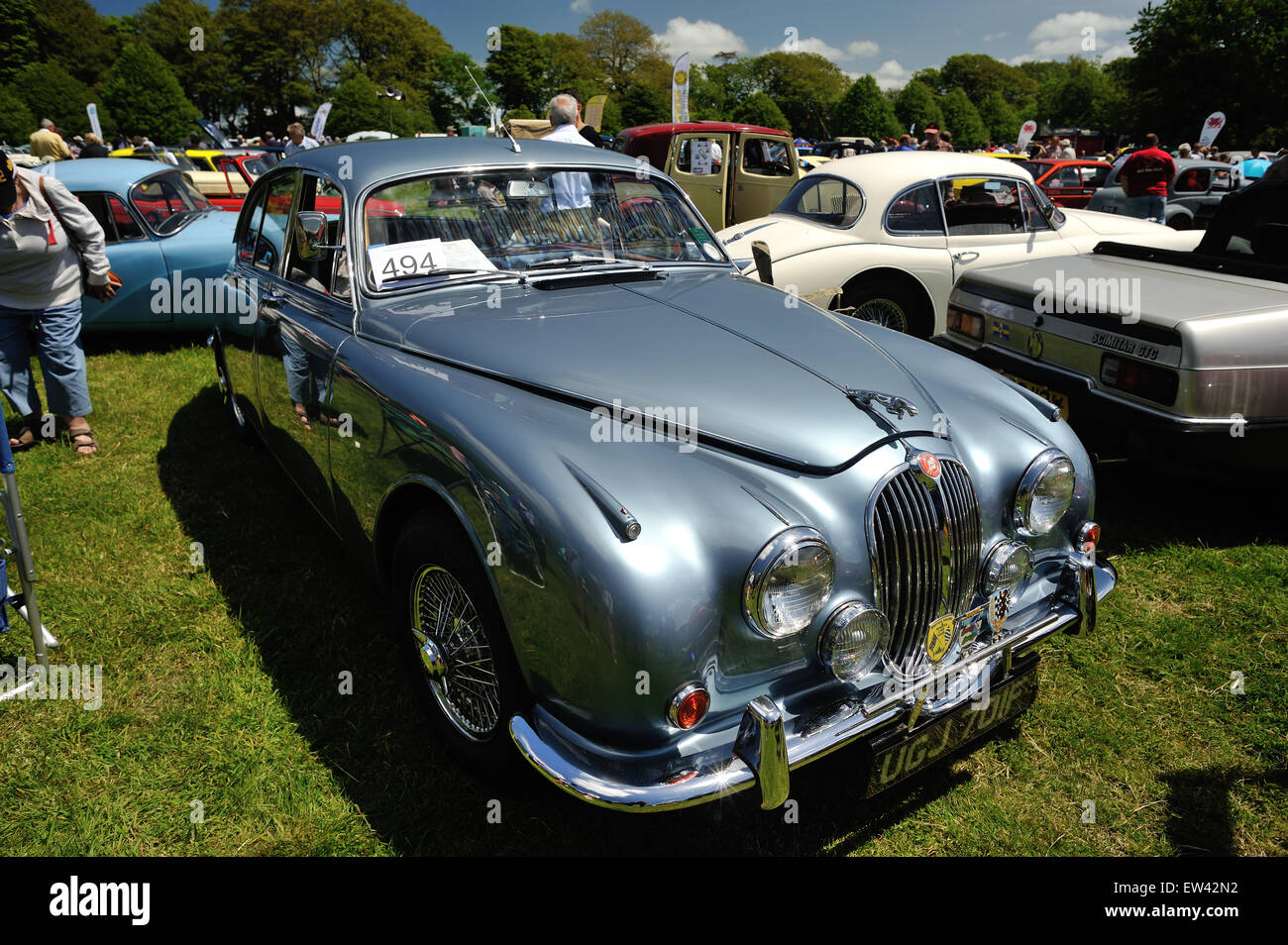 Jaguar mk 2 Mkll Sportwagen-Klassiker bei Oldtimer-Rallye Scolton Manor Pembrokeshire Wales anzeigen Stockfoto