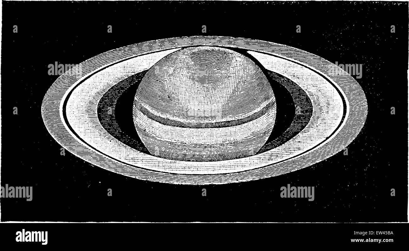 Die Welt des Saturn und seine Ringe graviert Vintage Illustration. Erde vor den Menschen – 1886. Stock Vektor