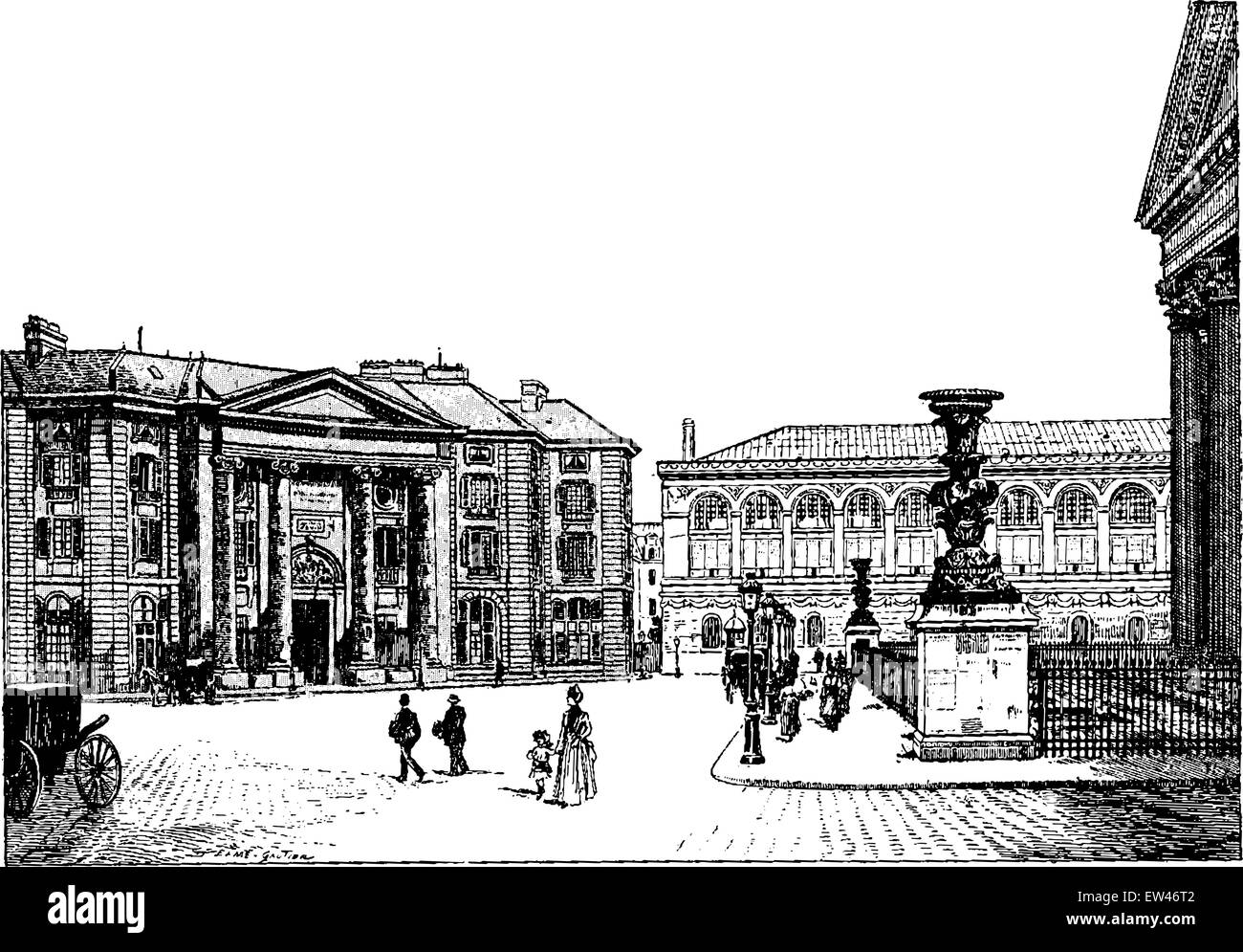 Law School und Bibliothèque Saint Genevieve, graviert Vintage Illustration. Paris - Auguste VITU – 1890. Stock Vektor