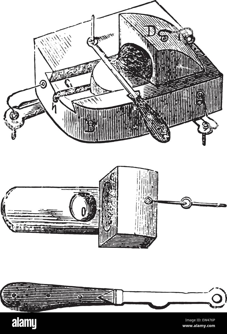Austern-Werkzeuge, Vintage gravierten Abbildung. Stock Vektor
