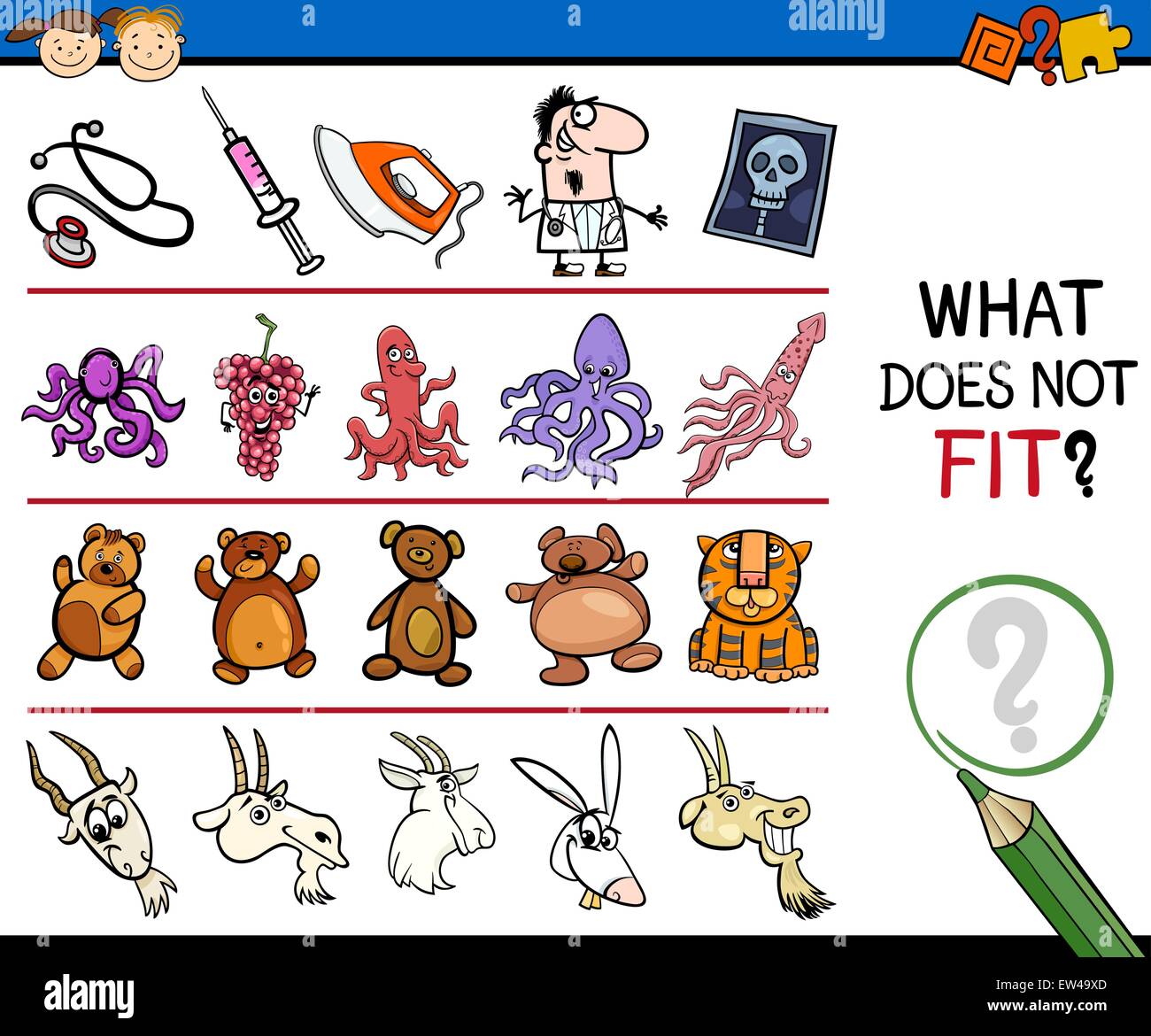 Cartoon Illustration unsachgemäße Element Lernspiel für Kinder im Vorschulalter zu finden Stock Vektor
