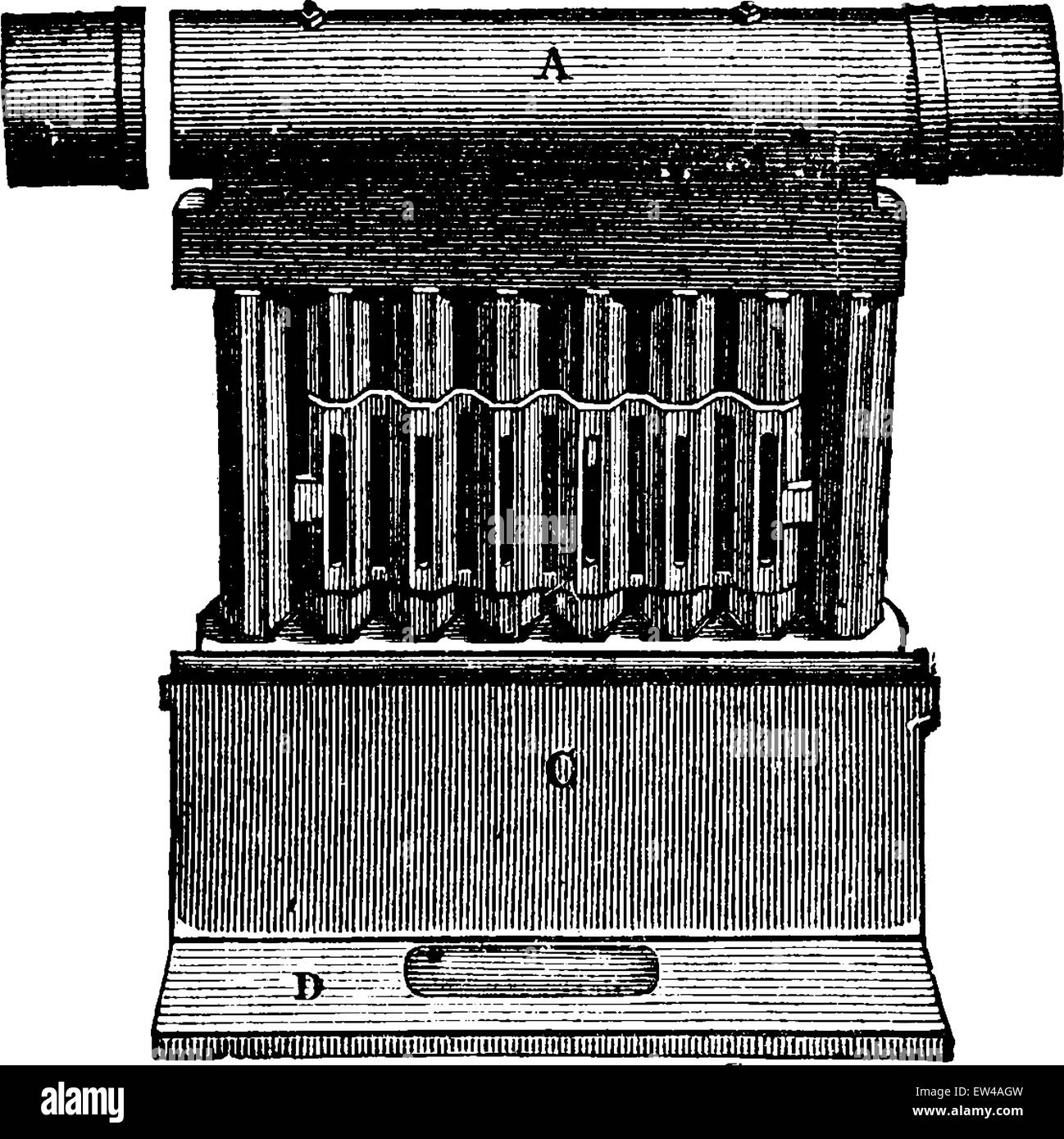 Vorderansicht des Rohrbündels graviert Vintage Illustration. Industrielle Enzyklopädie E.-O. Lami - 1875. Stock Vektor