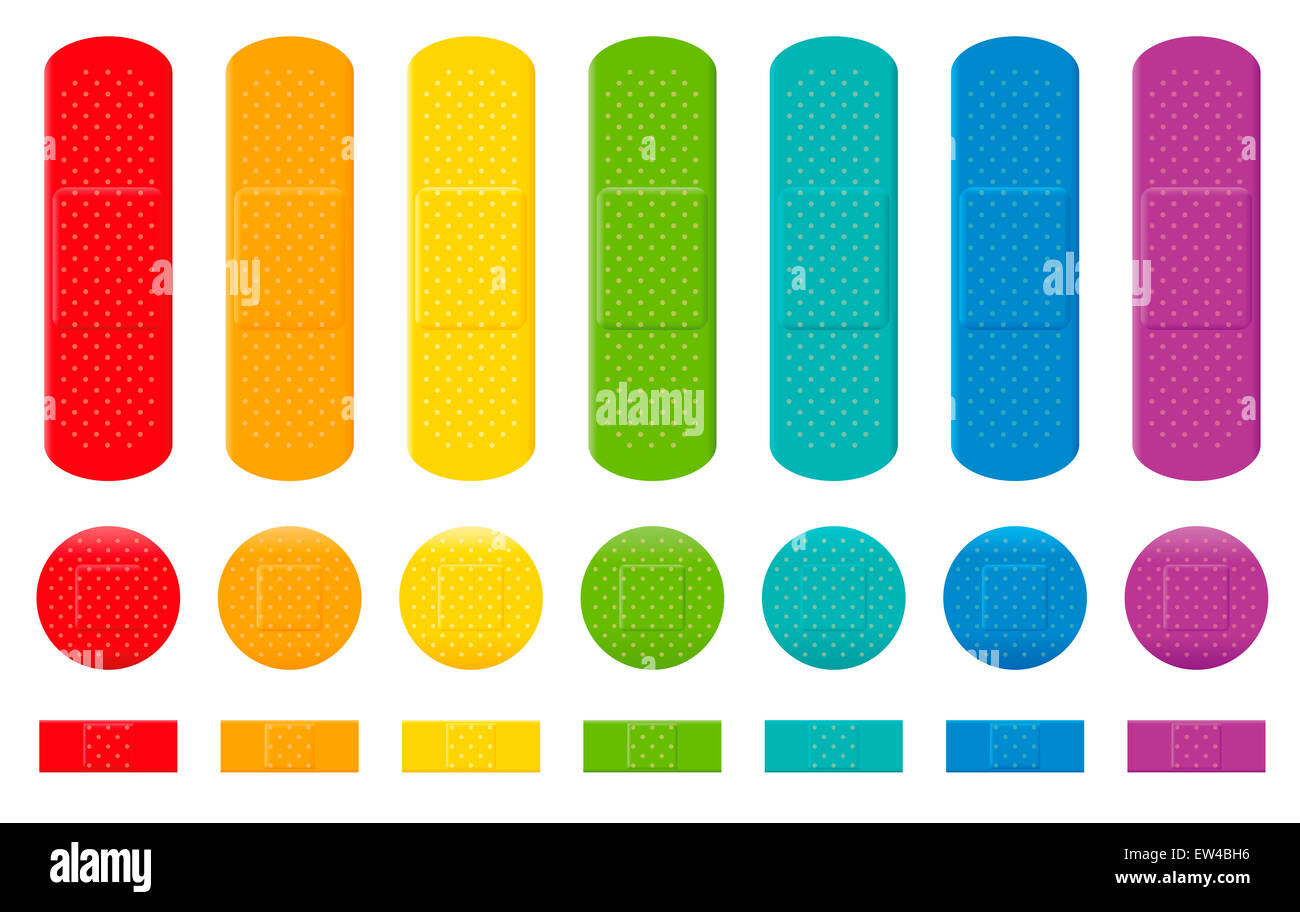 Gips-Sammlung - sieben verschiedene Farben, drei verschiedenen Größen. Stockfoto