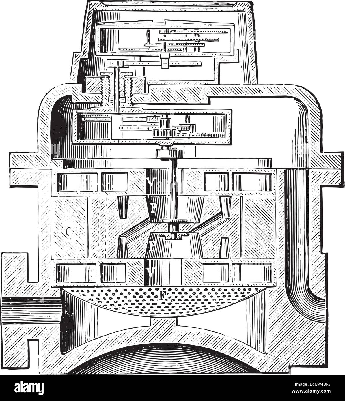 Vertikalschnitt der Krone-Meter, graviert Vintage Illustration. Industrielle Enzyklopädie E.-O. Lami - 1875. Stock Vektor