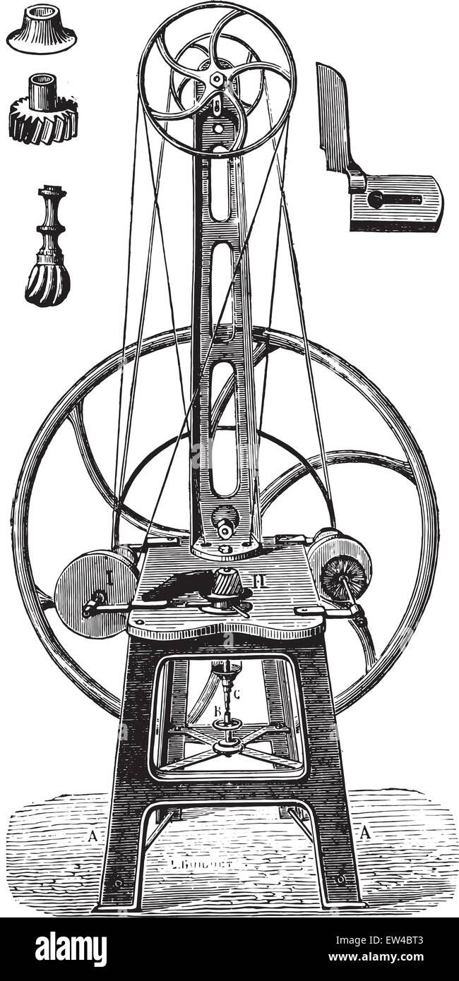Richtmaschine, Polieren Sie und finieren Sie, Vintage gravierten Abbildung. Industrielle Enzyklopädie E.-O. Lami - 1875. Stock Vektor
