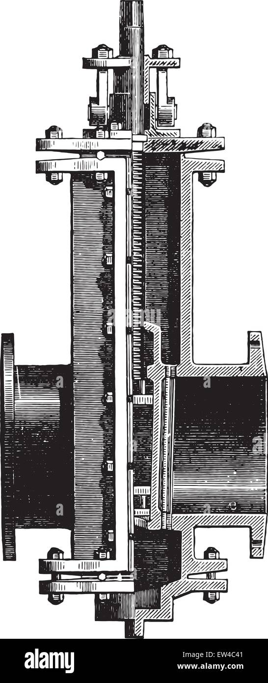 Absperrschieber, graviert Vintage Illustration. Industrielle Enzyklopädie E.-O. Lami - 1875. Stock Vektor