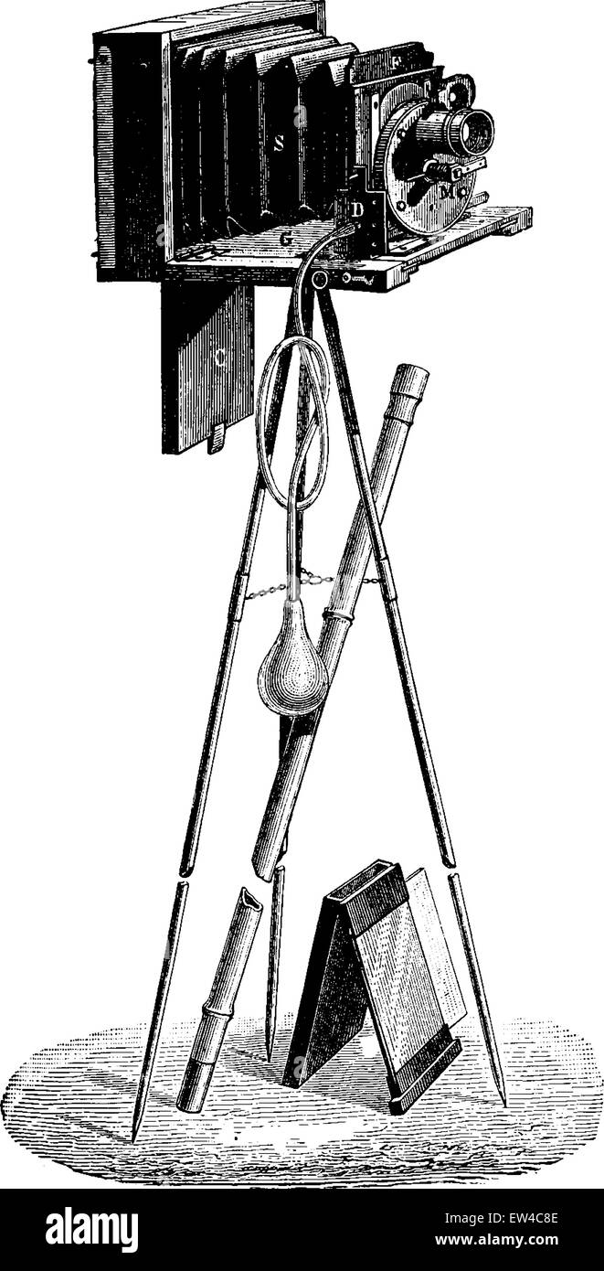 Fotografische Fall von Herr French, graviert Vintage Illustration. Industrielle Enzyklopädie E.-O. Lami - 1875. Stock Vektor