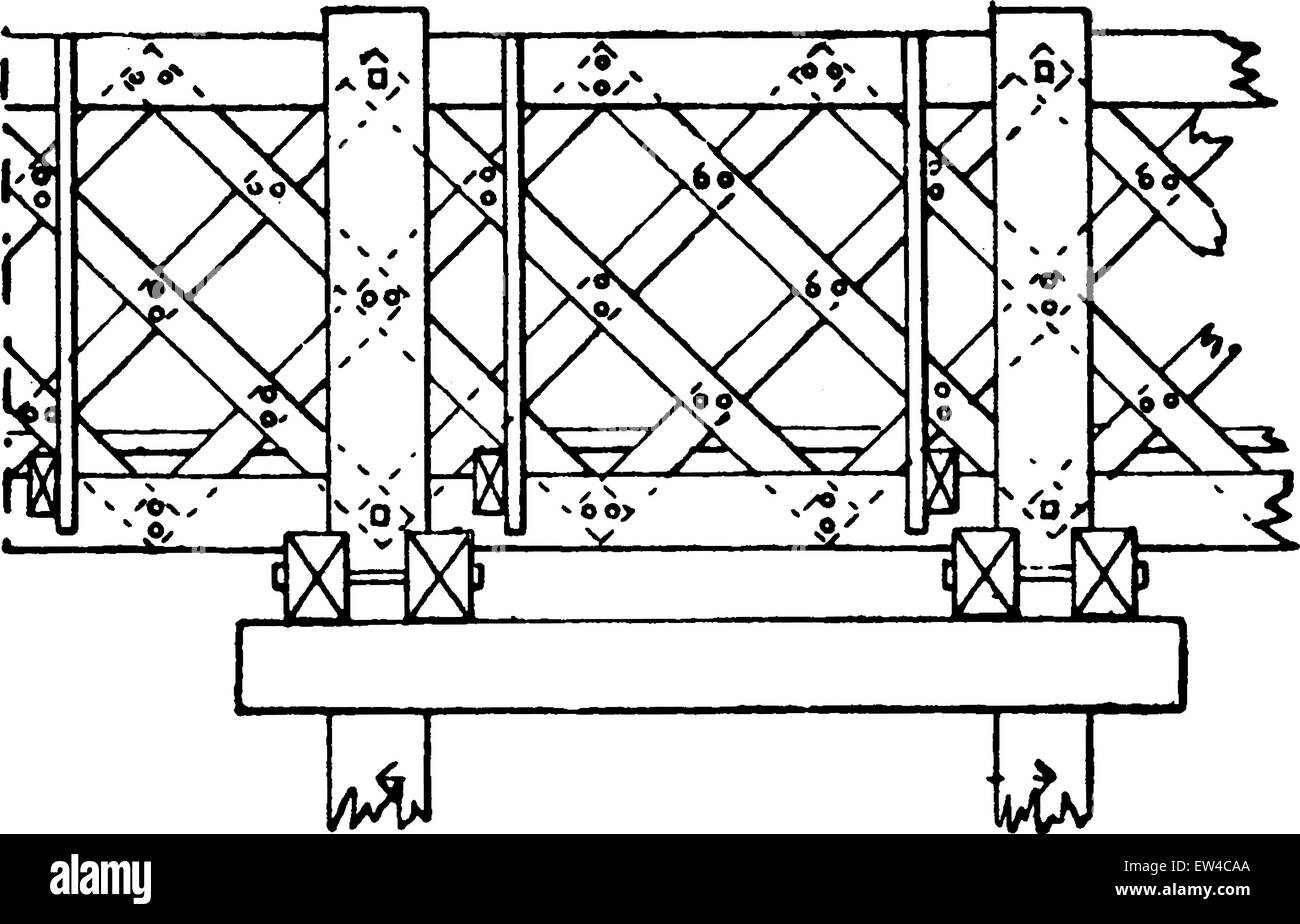 Hölzerne Brücke Pont Saint-Michel, graviert Vintage Illustration. Industrielle Enzyklopädie E.-O. Lami - 1875. Stock Vektor