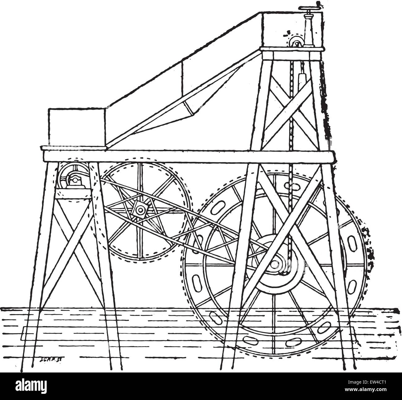 Herr Colladon Rad zu schweben, graviert Vintage Illustration. Industrielle Enzyklopädie E.-O. Lami - 1875. Stock Vektor