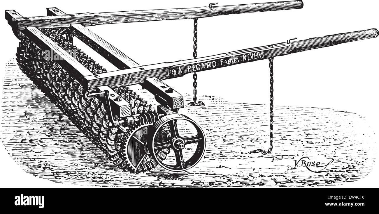 Crosskill Roller hat Zähne hängen Pecard, Vintage gravierten Abbildung. Industrielle Enzyklopädie E.-O. Lami - 1875. Stock Vektor