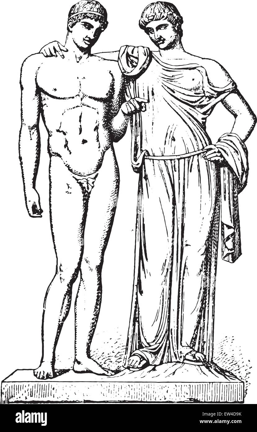 Orestes und Electra, graviert Vintage Illustration. Stock Vektor