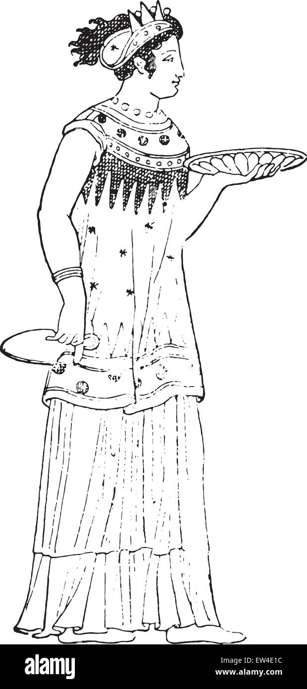 Lydian Kostüm (Gemälde Vasen), graviert Vintage Illustration. Stock Vektor