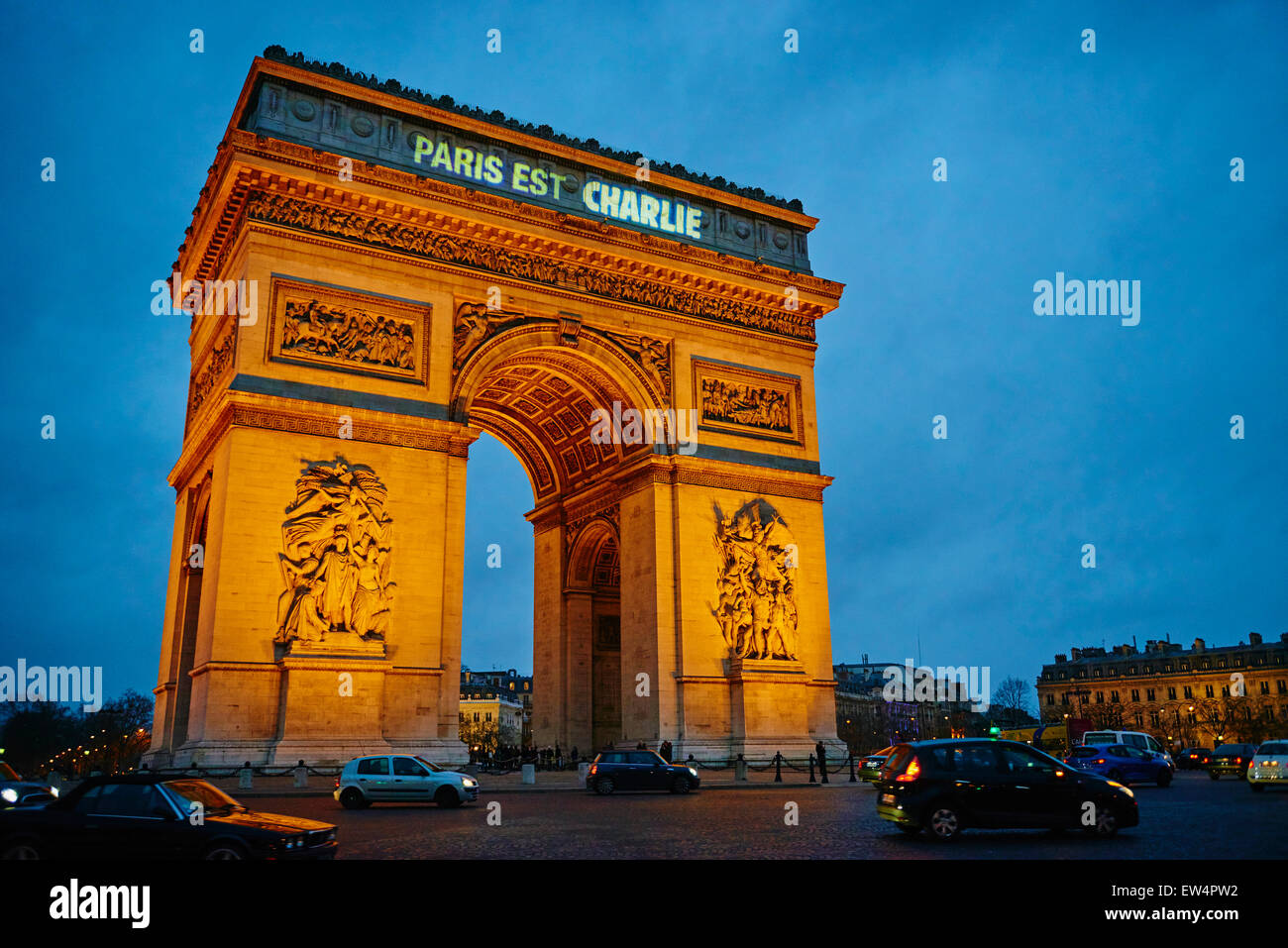 Frankreich, Paris, 11. Januar 2015 Paris ist Charlie für Charlie Hebdo, Arc de Triomphe Stockfoto