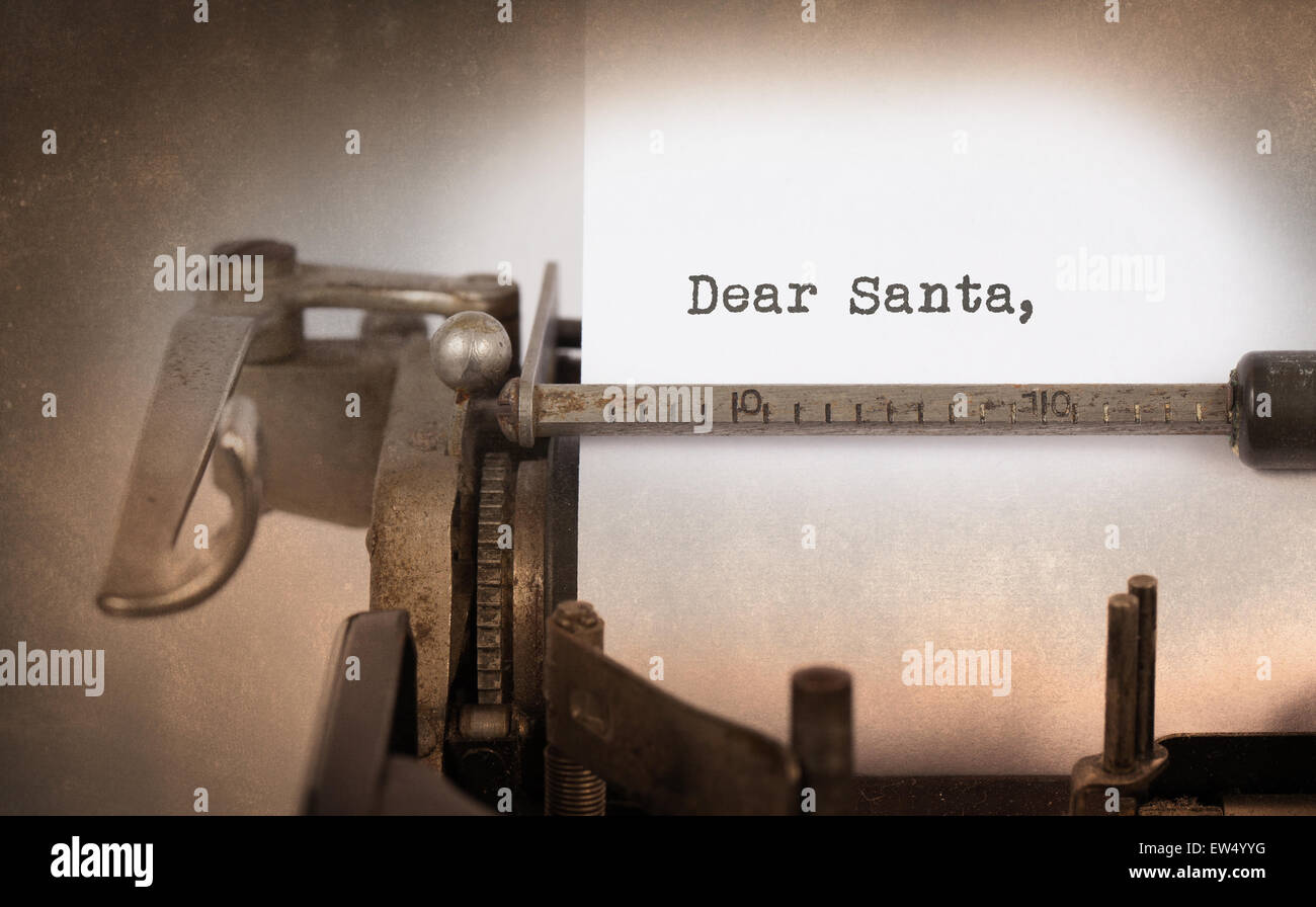 Vintage Inschrift gemacht mit der alten Schreibmaschine, lieber Weihnachtsmann Stockfoto