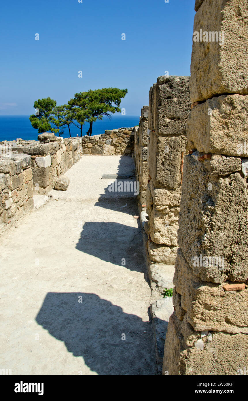 antike historische Erbe Stadt Kamiros Ruinen, Insel Rhodos, Griechenland Stockfoto