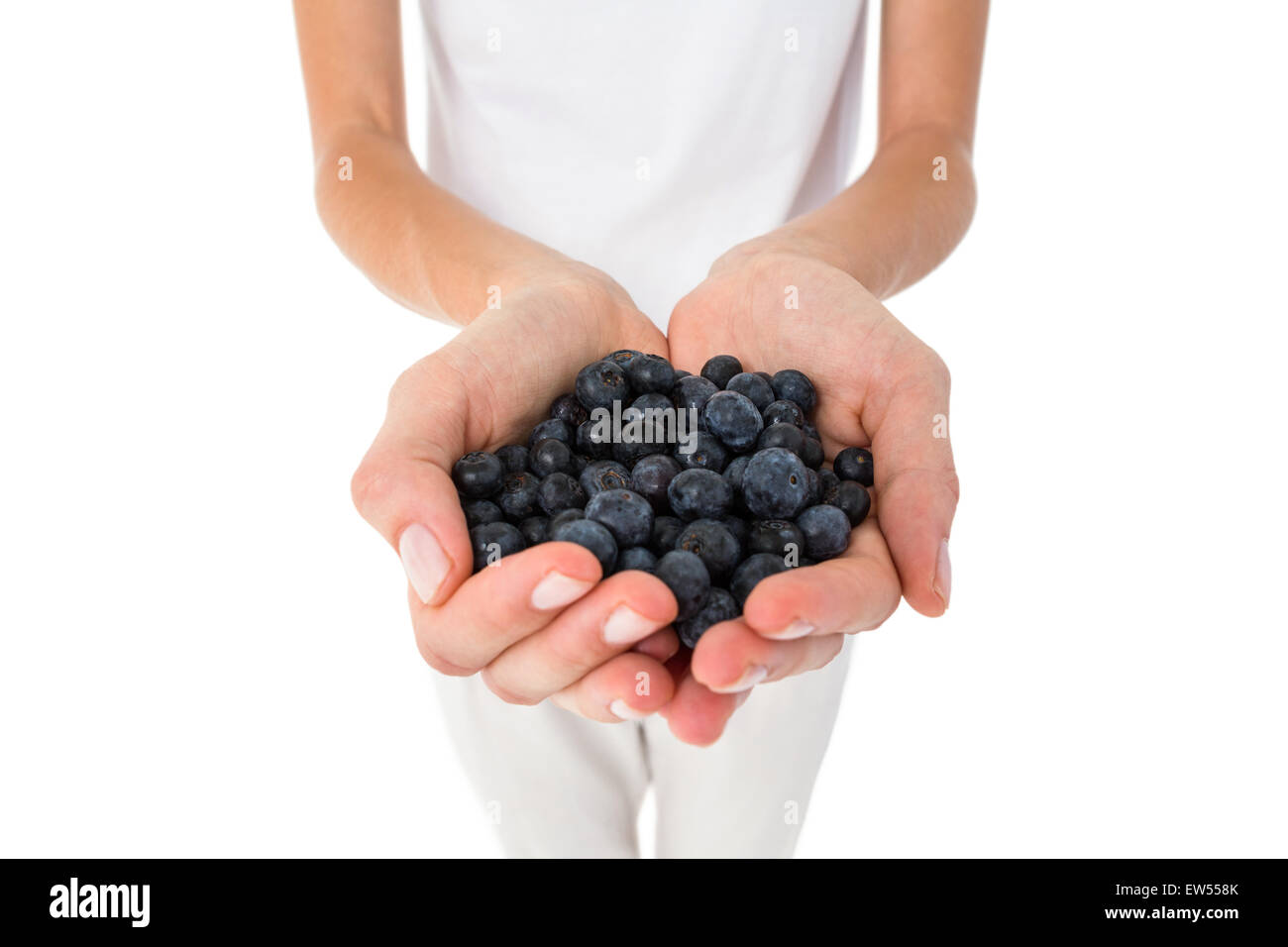 Frau Betrieb Heidelbeeren Stockfoto