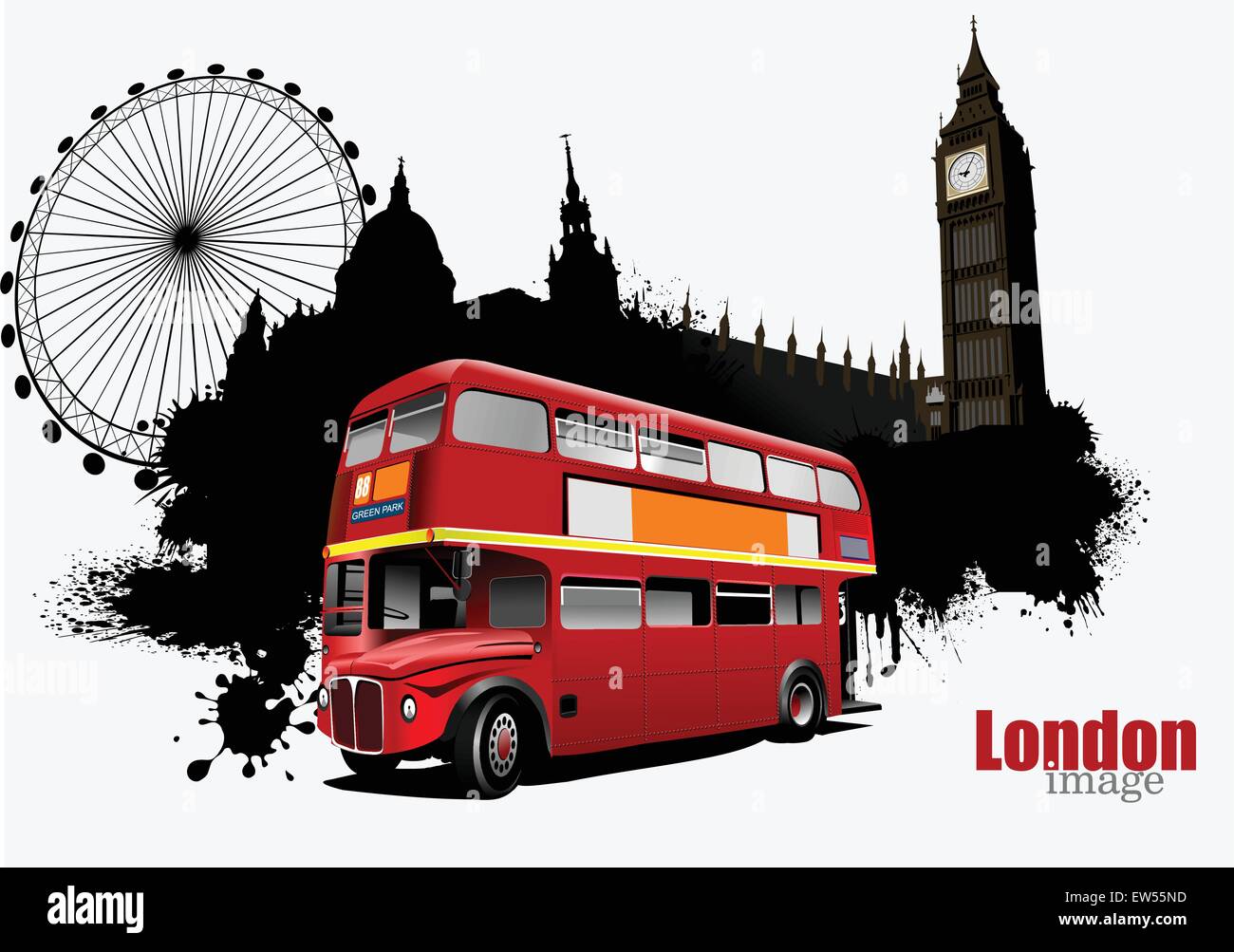 Grunge-London-Bilder mit Bussen Bild. Vektor-illustration Stock Vektor