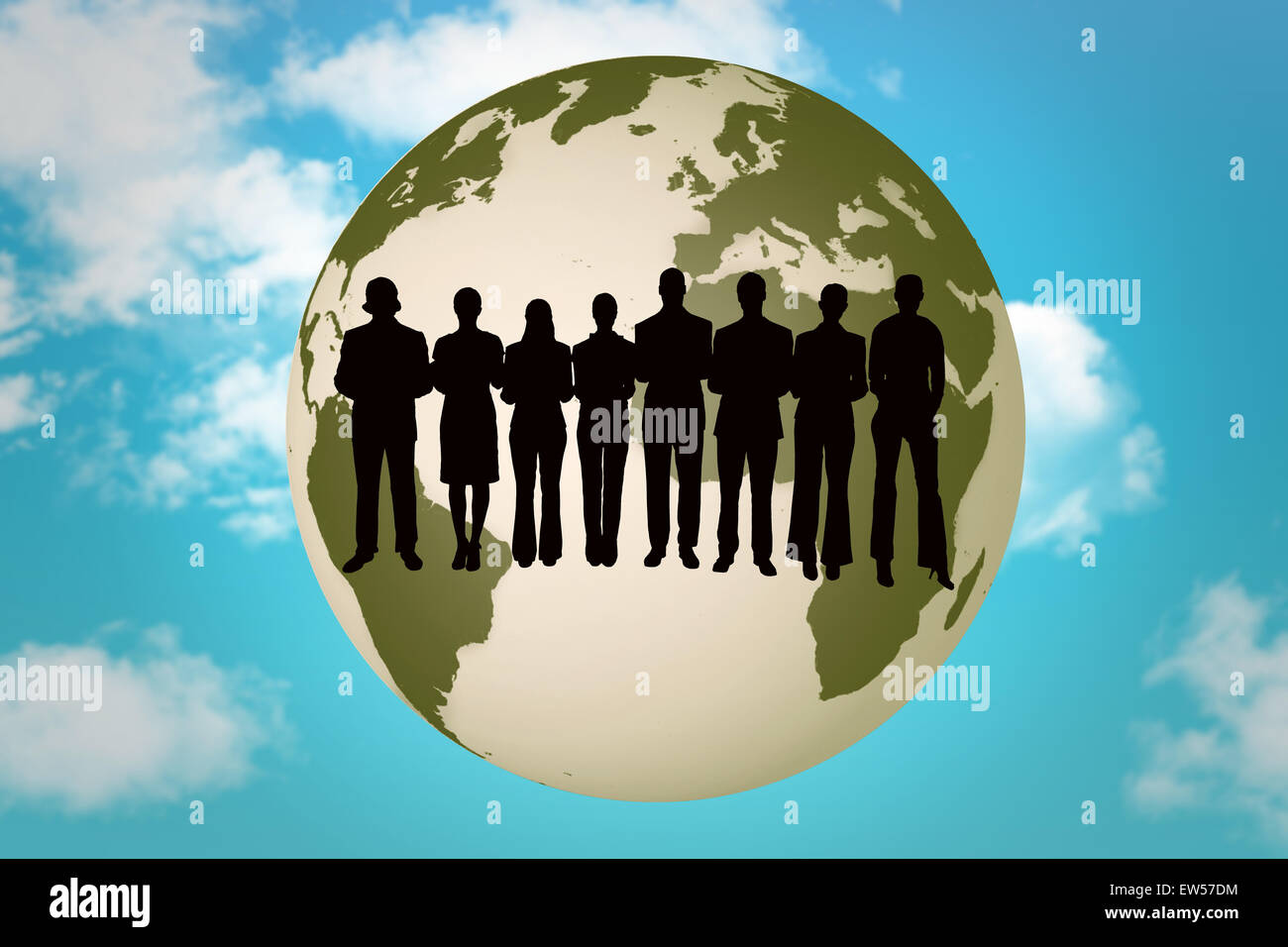 Zusammengesetztes Bild der Silhouette von Geschäftsleuten in Folge Stockfoto