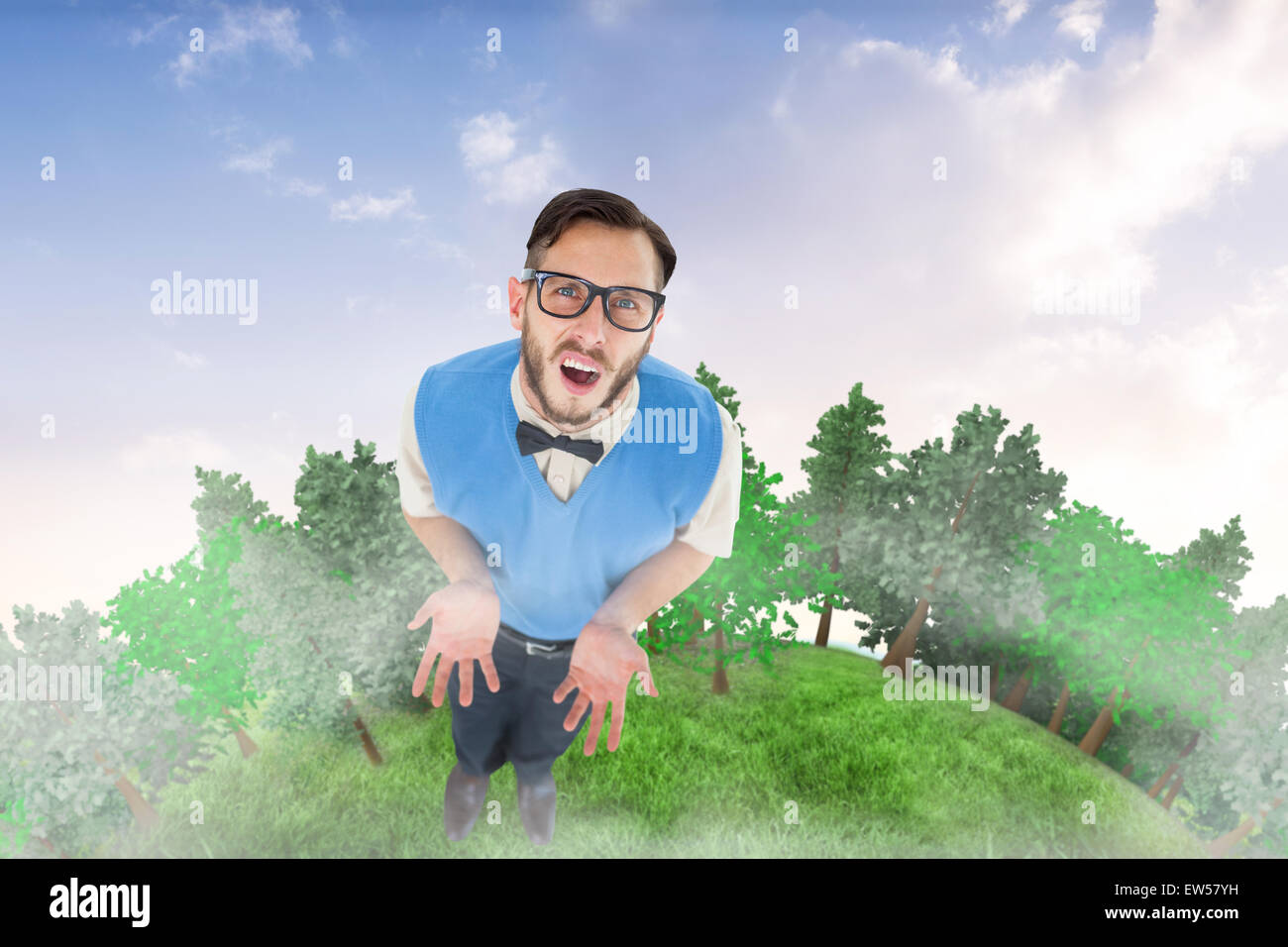 Zusammengesetztes Bild geeky Hipster verwirrt in die Kamera schauen Stockfoto