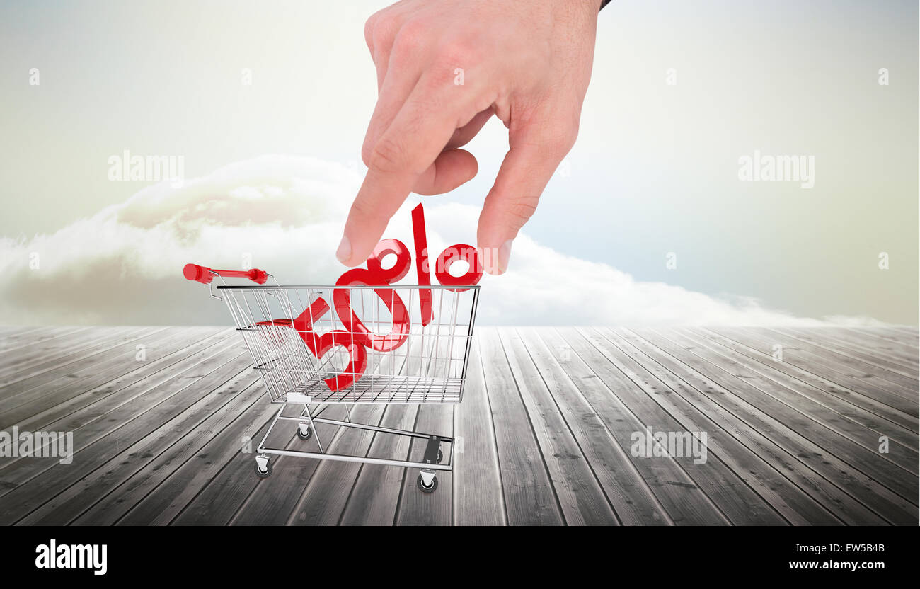 Zusammengesetztes Bild des Kaufmanns Messung etwas mit diesen Fingern Stockfoto