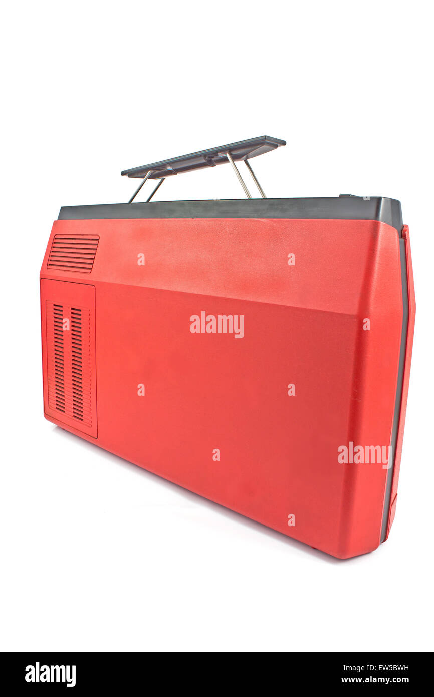 Roter Kunststoff Werkzeugkasten isoliert auf weiss Stockfoto