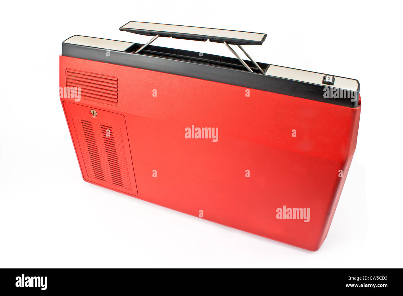 Roter Kunststoff Werkzeugkasten isoliert auf weiss Stockfoto